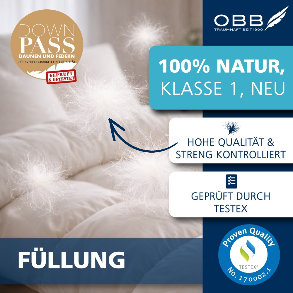 OBB Daunenbettdecke »Edition 125 Jahre, Bettdecken für Sommer und Winter« extraleicht Füllung 90% Daunen, 10%Federn 1 Stk. tlg. Bettdecke 135x200 cm, 155x220 cm & weitere Größen, Made in Germany