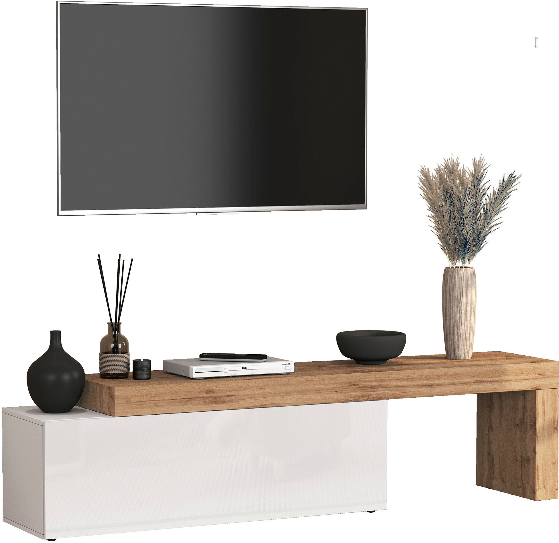 INOSIGN Lowboard »Chronos TV-Board, T-Schrank«, (1 St., Breite verstellbar von 180 bis 290 cm), Breite 240 cm TV-Board,Lowboard,1 Klappe und ein L-Förmiger Aufsatz