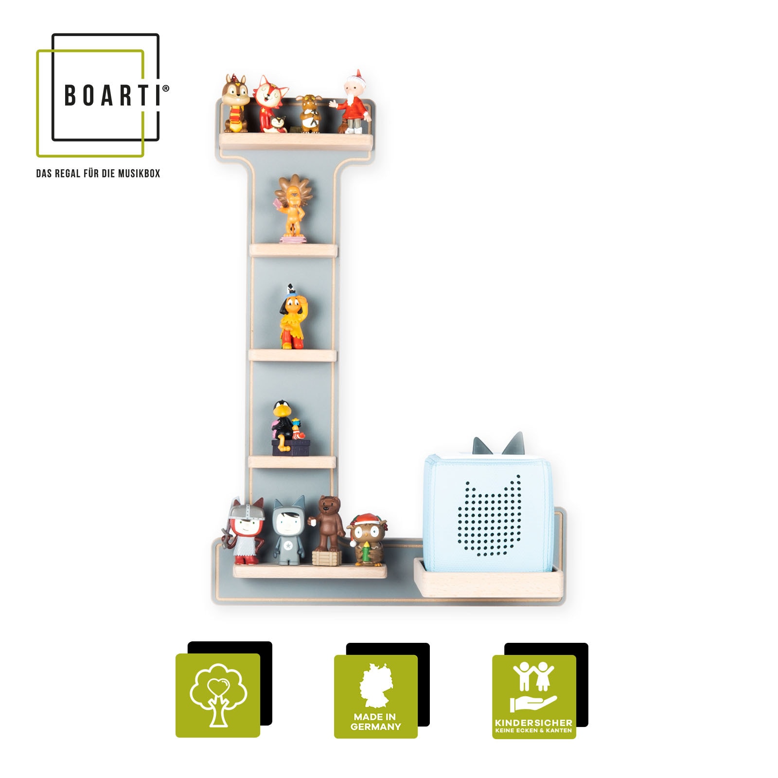 Boarti Wandregal »Holz Regal Buchstabe L für Toniebox Tonies Figuren« 1 Stk. tlg.
