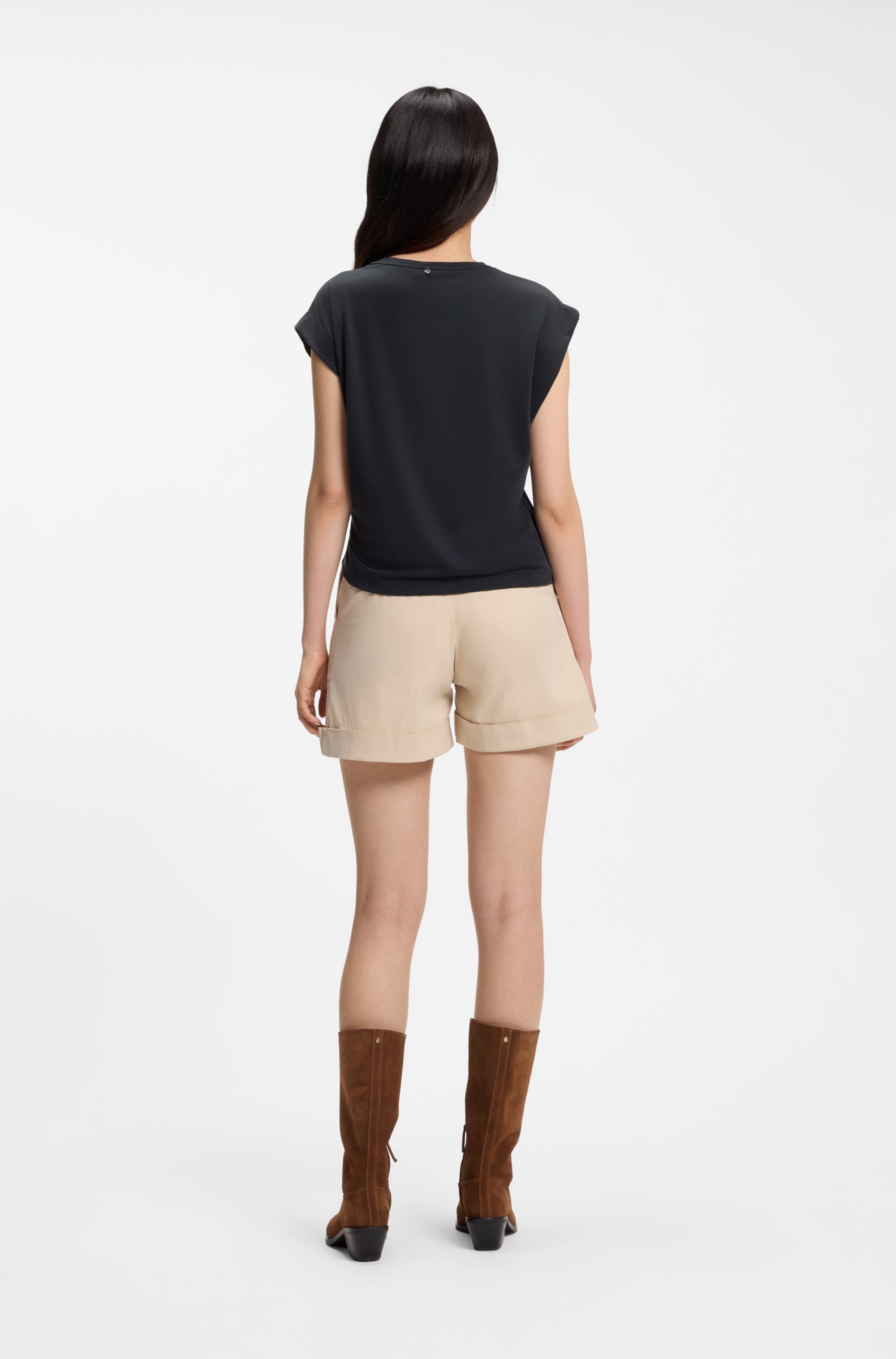 BOSS ORANGE Kurzarmshirt »Ebony Premium Damenmode« mit Wickel-Detail, Rundhals