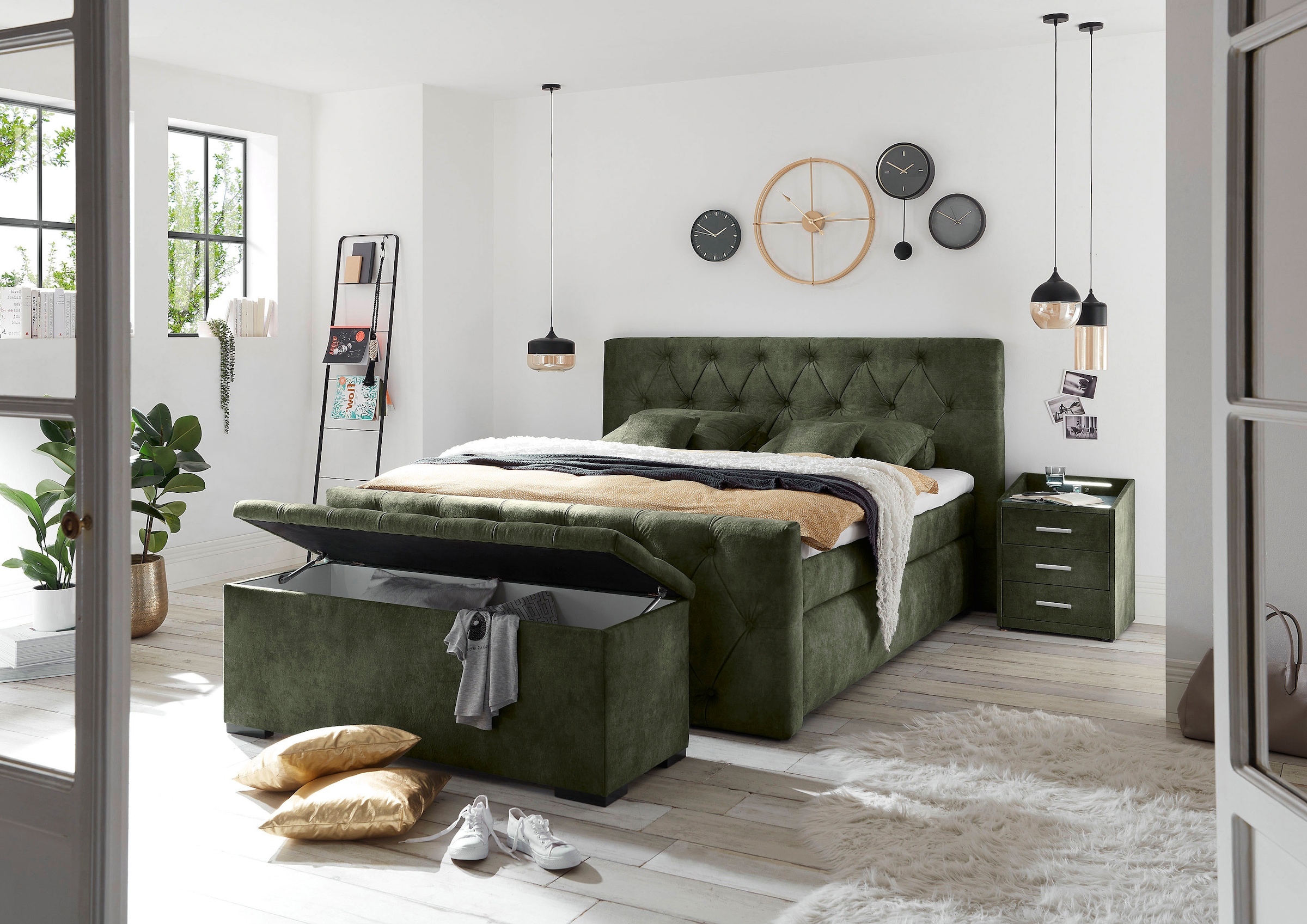 ED EXCITING DESIGN Boxspringbett »Hammonton«, inkl. Topper mit Klimaband und 2 versteckten Bettkästen