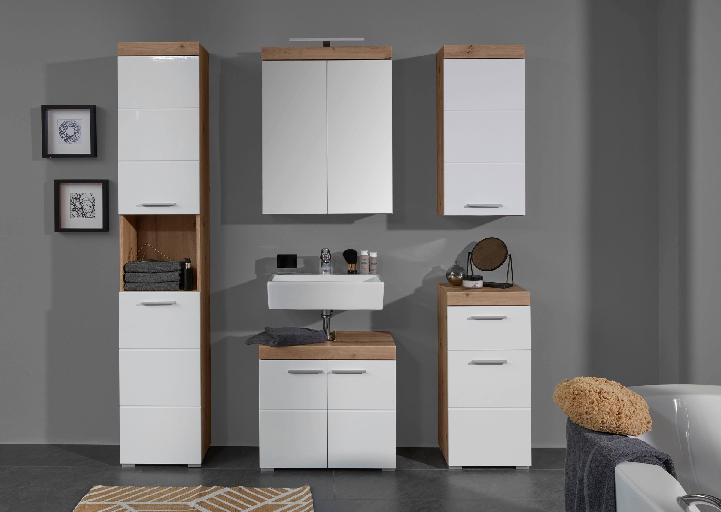 welltime Hochschrank »Avena« Badschrank mit 2 Türen & 1 Fach - (B/T/H) 37/31/190 cm