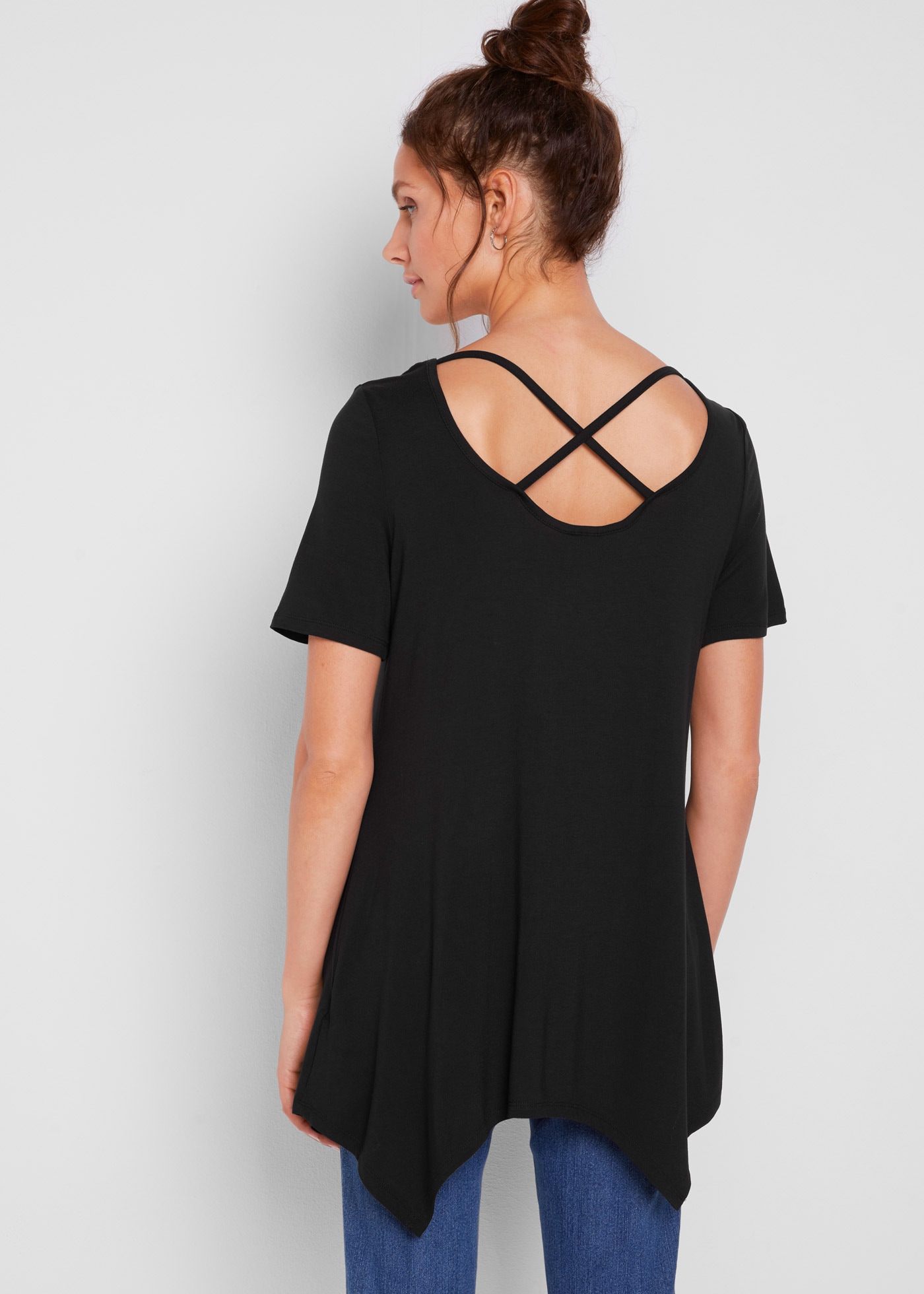 bonprix Longshirt »Zipfel Longshirt, kurzarm« A-Linie Passform, Kurzarm, aus Viskose und Elasthan, Zipfel-Design