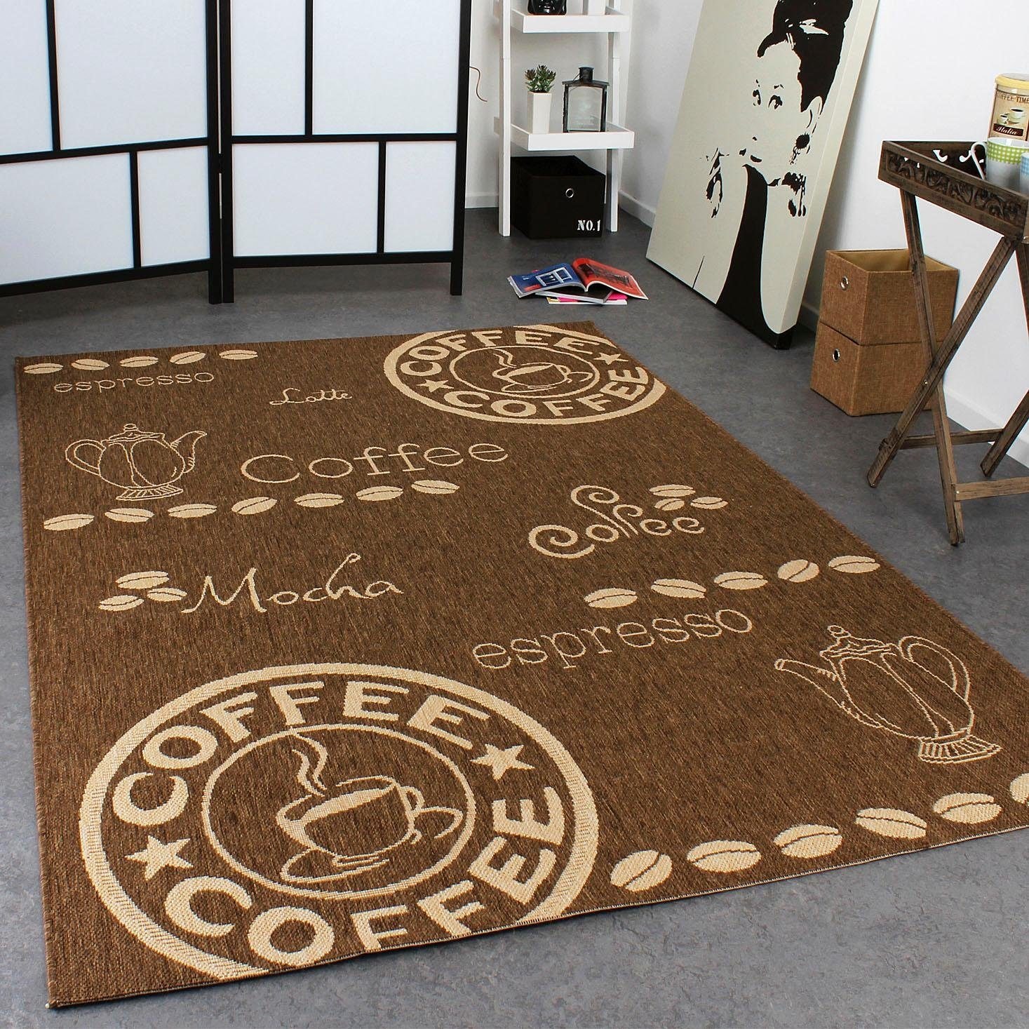 Paco Home Teppich »Country 668«, rechteckig, 5 mm Höhe, Sisal-Optik, Motiv Kaffee, In- und Outdoor geeignet, Wohnzimmer