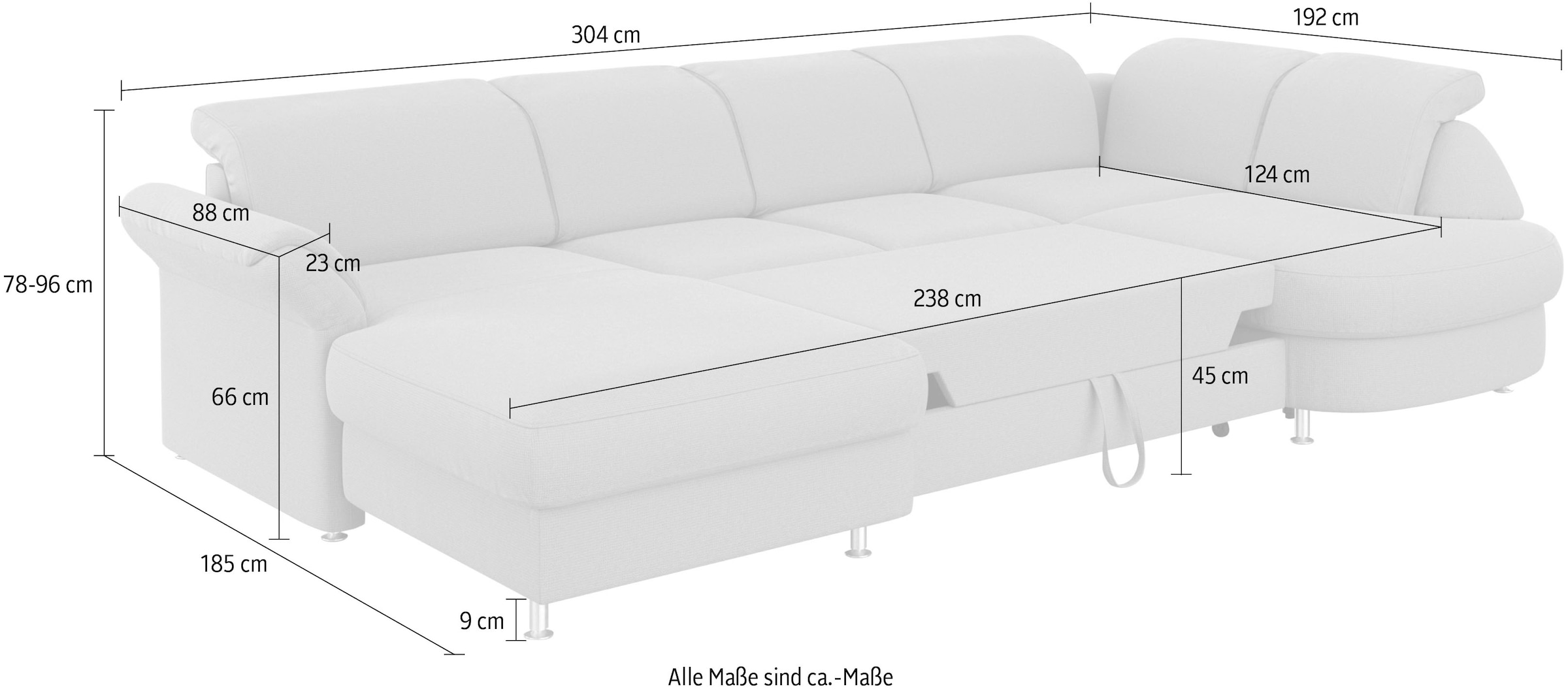 sit&more Wohnlandschaft »Apulia U-Form«, wahlweise Bettfunktion, Bettkasten und Kopf- und Armteilverstellung