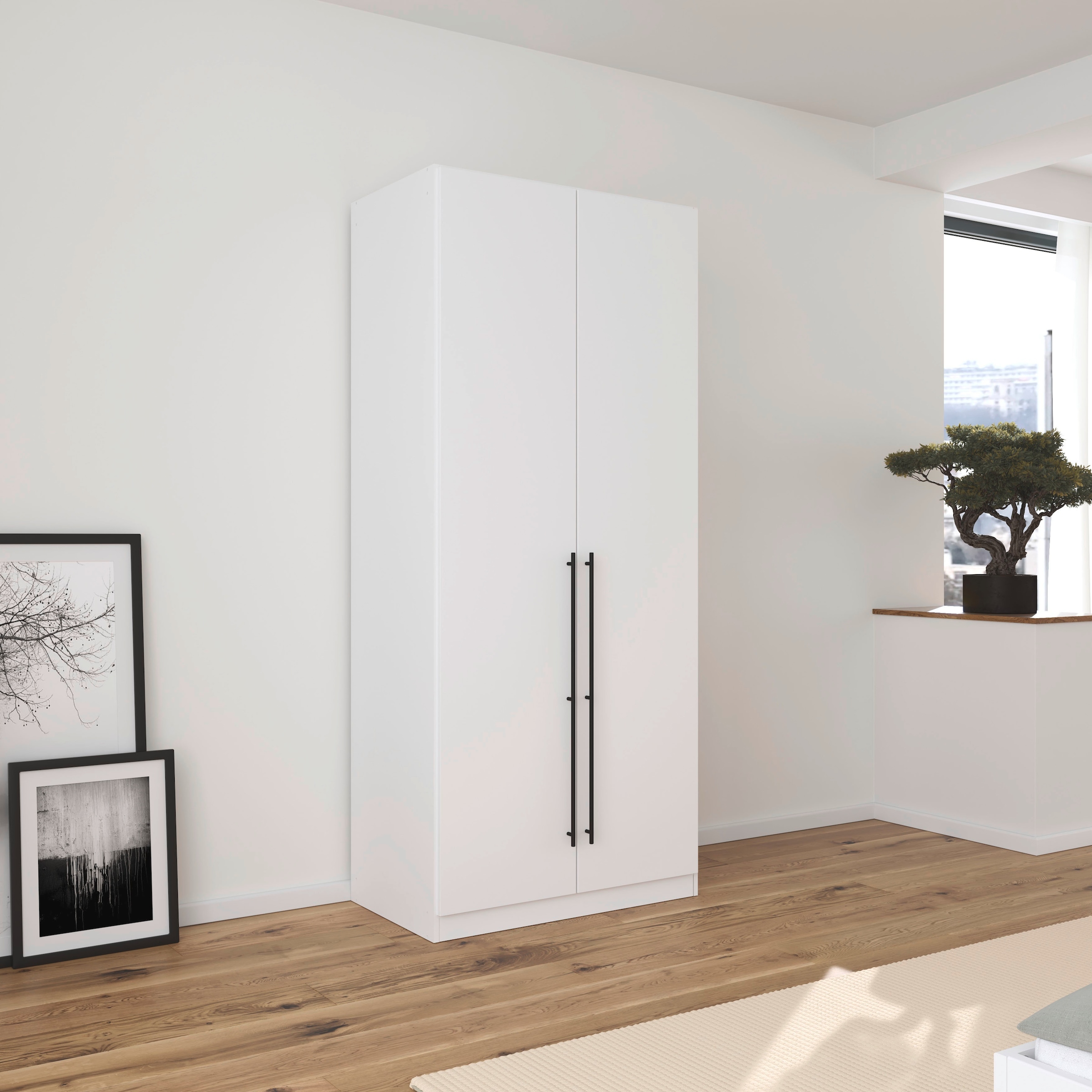 rauch Kleiderschrank »Drehtürenschrank Schrank Garderobe Wäscheschrank Schlafzimmer AVOLA«, (in 3 verschiedenen Ausstattungen BASIC/CLASSIC/PREMIUM), mit hochwertigen Stangengriffen in Schwarz aus Metall MADE IN GERMANY