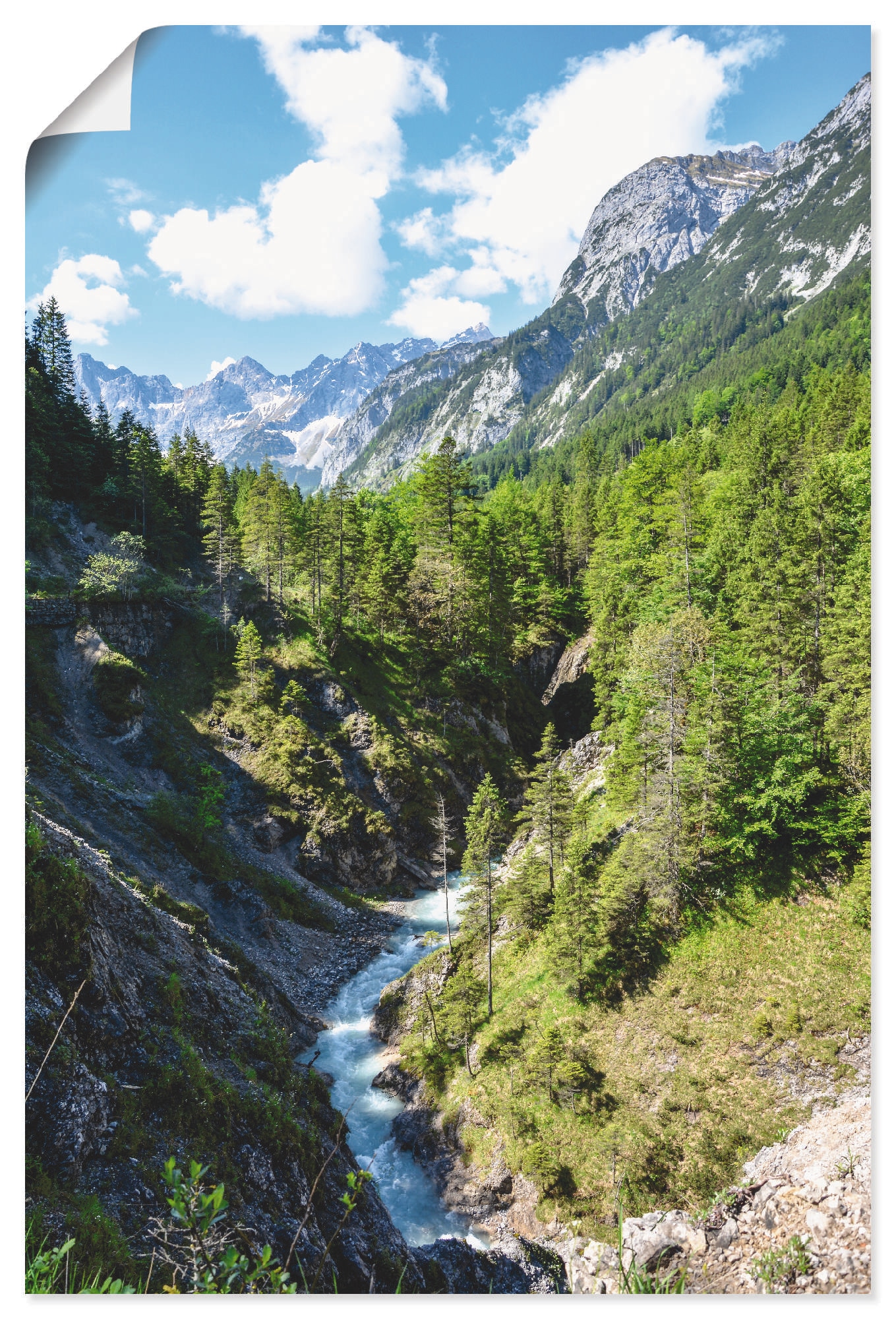 Artland Wandbild »Fluss durch sich Größen als St.), verschied. Poster Raten in (1 Leinwandbild, Tal«, Berge, schlängelt auf bestellen