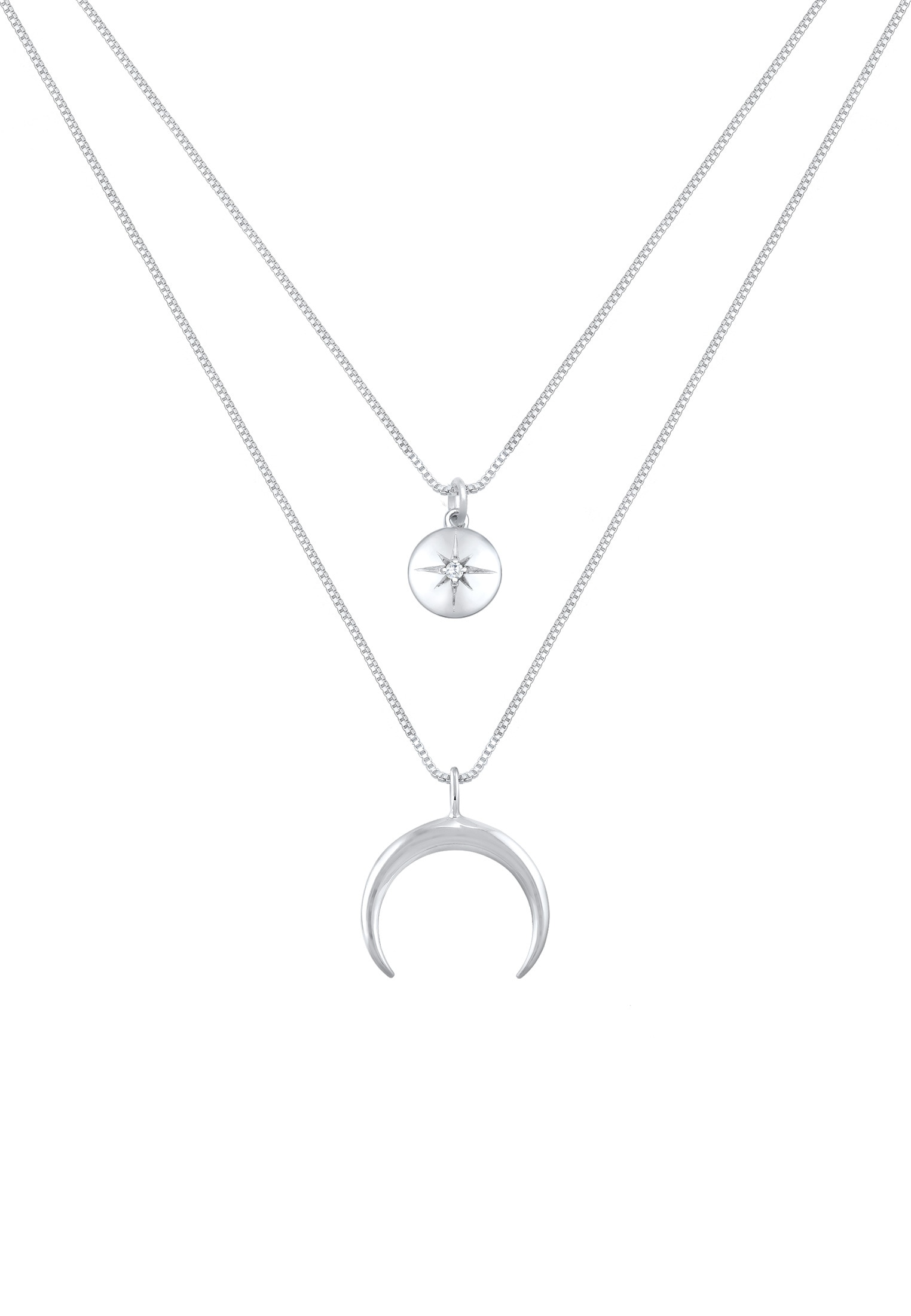 Elli Silberkette »Halskette Layer Halbmond Stern Plättchen Zirkonia 925 Sterling Silber«