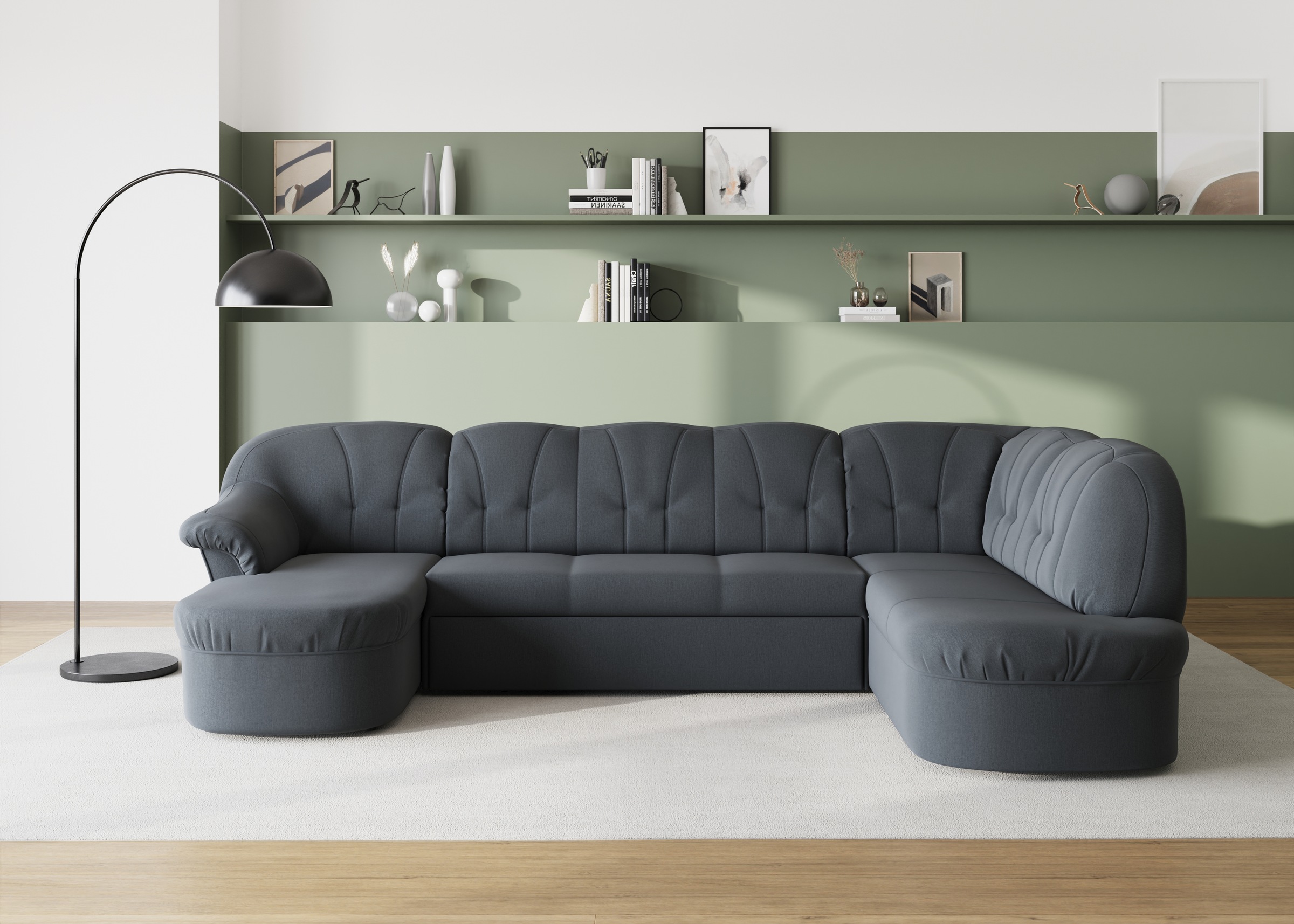DOMO collection Wohnlandschaft »Pegnitz, zeitlos und modern, mit attraktiver Rückensteppung, U-Form«, wahlweise mit Bettfunktion