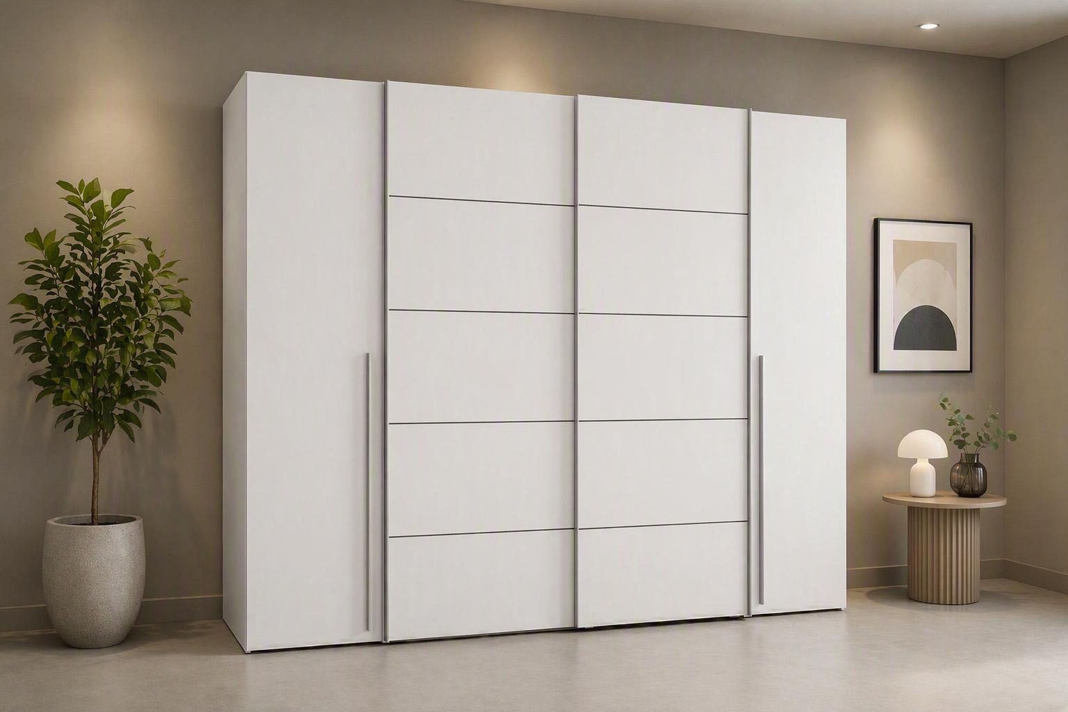 FORTE Kleiderschrank »Narago, Kombischrank, modernes Design« B/H/T ca. 270/210/61cm, auch mit Premiumausstattung,  Kombination aus Schwebetüren mit seitlichen Drehtüren, Made in Europe