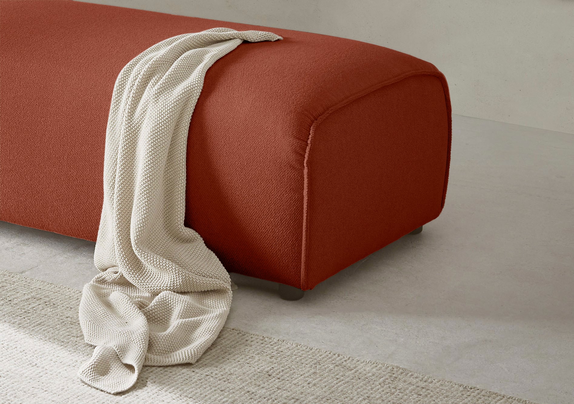 LeGer Home by Lena Gercke Hocker »PIARA, Polsterhocker mit Kedernaht, Cord, Leinenoptik o. Strukturstoff« zur Serie PIARA, rechteckig, schwarze Füße, bequemer Sitzkomfort