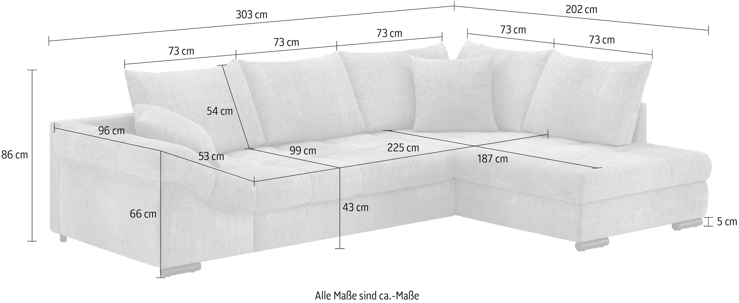 Mr. Couch Ecksofa »Allegro DuraFlex, L-Form«, Hochschläfer-Bettauszug, Kaltschaumpolsterung, bis 140 kg belastbar