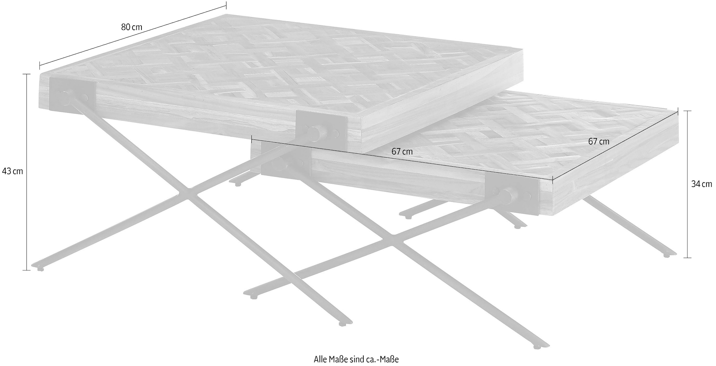 Stolkom Couchtisch »AKONI«, 2-er Set Massivholz Teak recycelt mit Muster