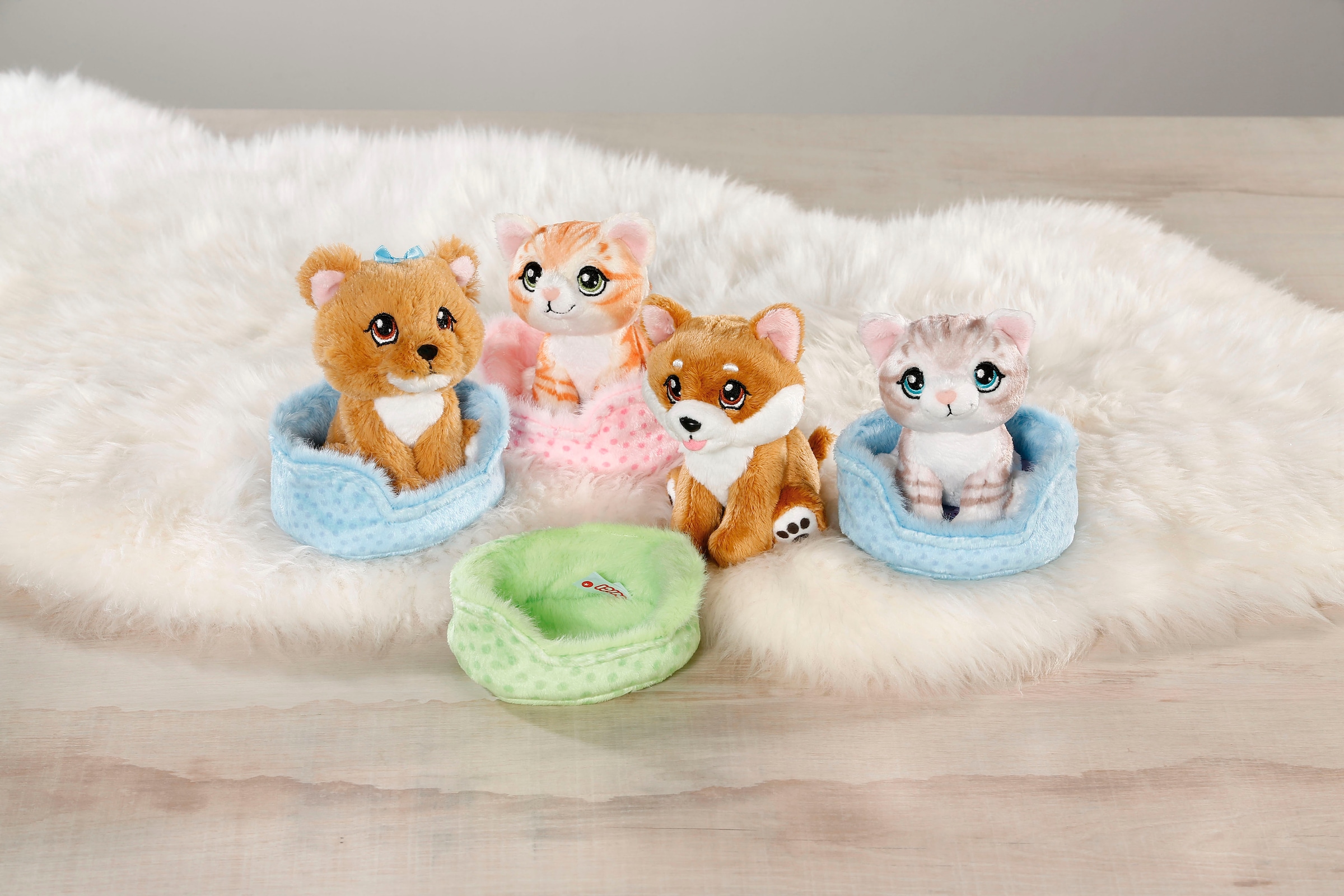 Nici Kuscheltier »Little Paws , Katze grau getigert, 12 cm, im Körbchen blau«