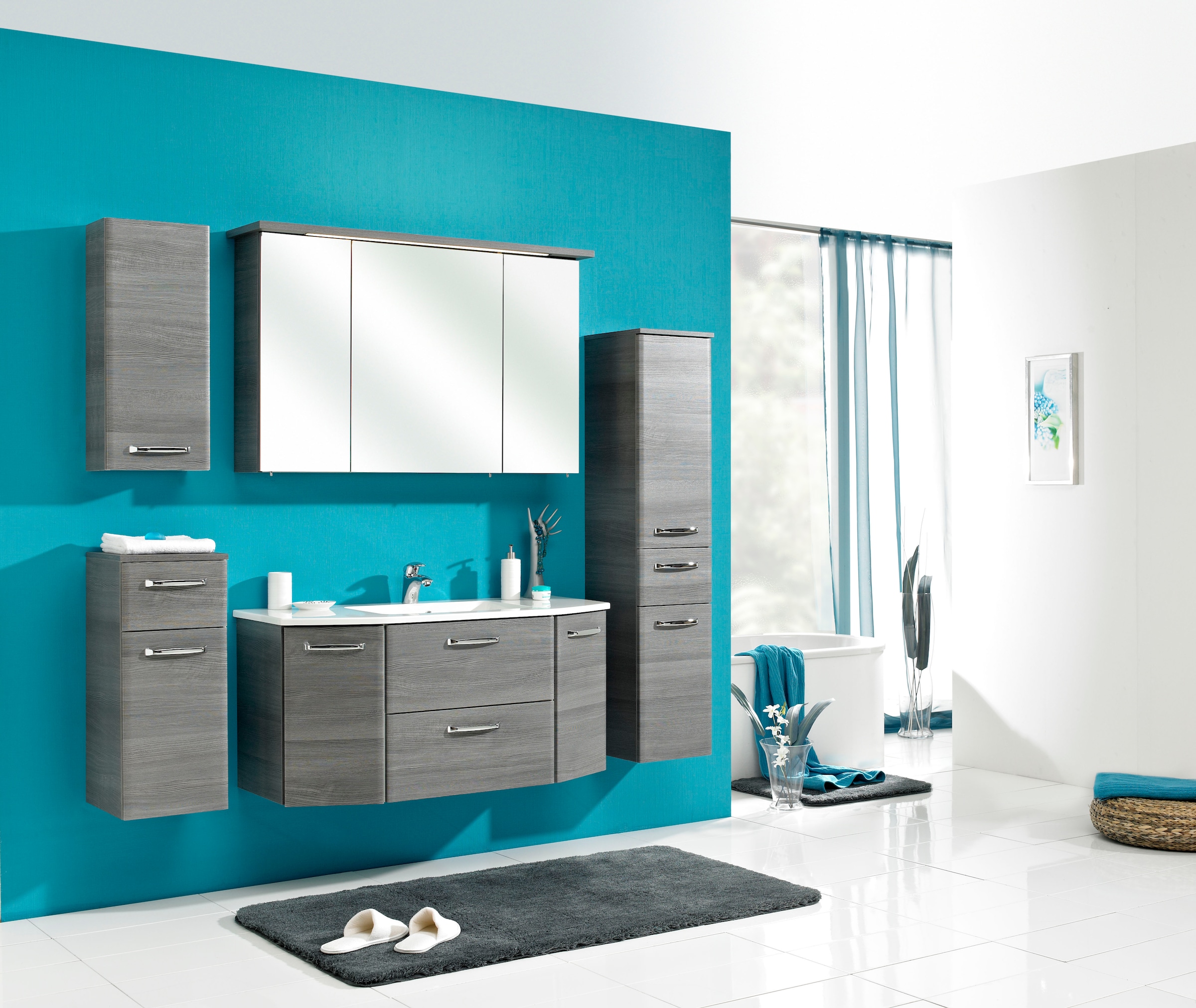 Saphir Hängeschrank »Quickset Wand-Badschrank 30 cm breit mit 1 Tür und 2 Glas-Einlegeböden« Badezimmer-Hängeschrank inkl. Türdämpfer, Griffe in Chrom Glanz