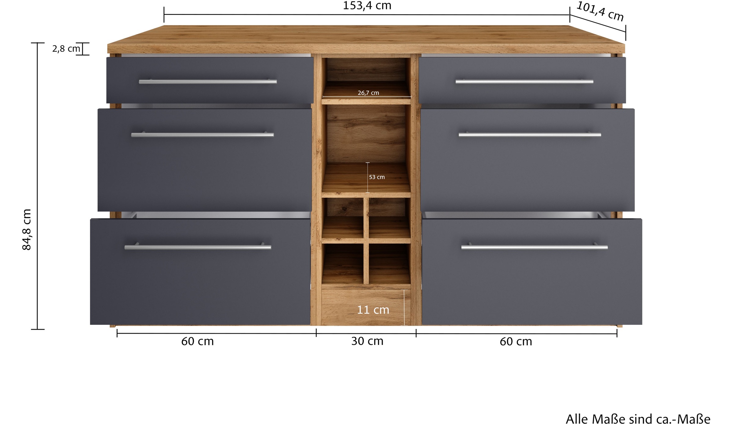 KOCHSTATION Kücheninsel »KS-Wien« Breite 153 cm, MDF-Fronten, Flaschenregal