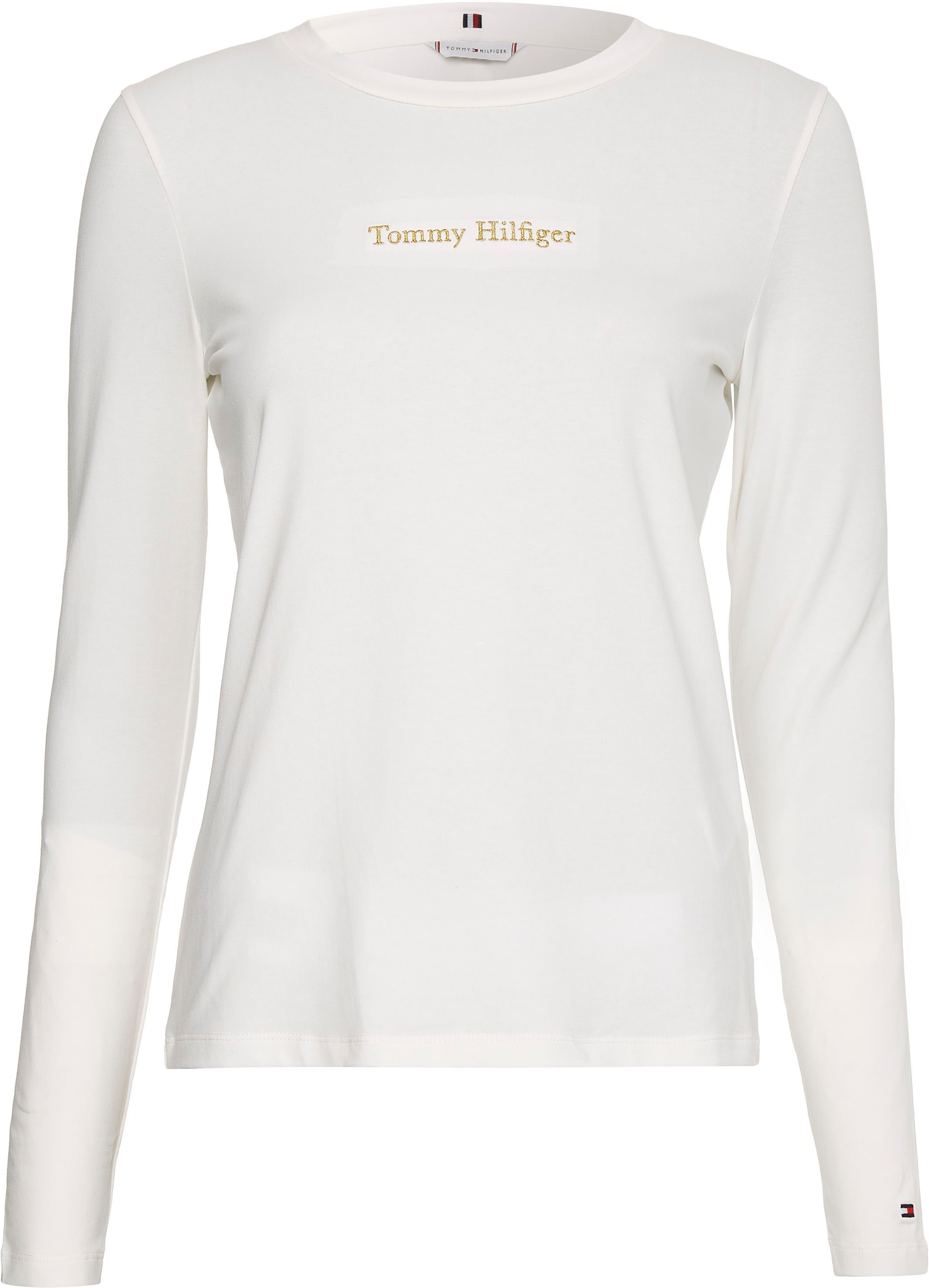 NY Tommy C-NK Hilfiger & ♕ bei metallicfarbenen mit Hilfiger METALLIC Markenlabel Print Langarmshirt Tommy LS«, »SLIM