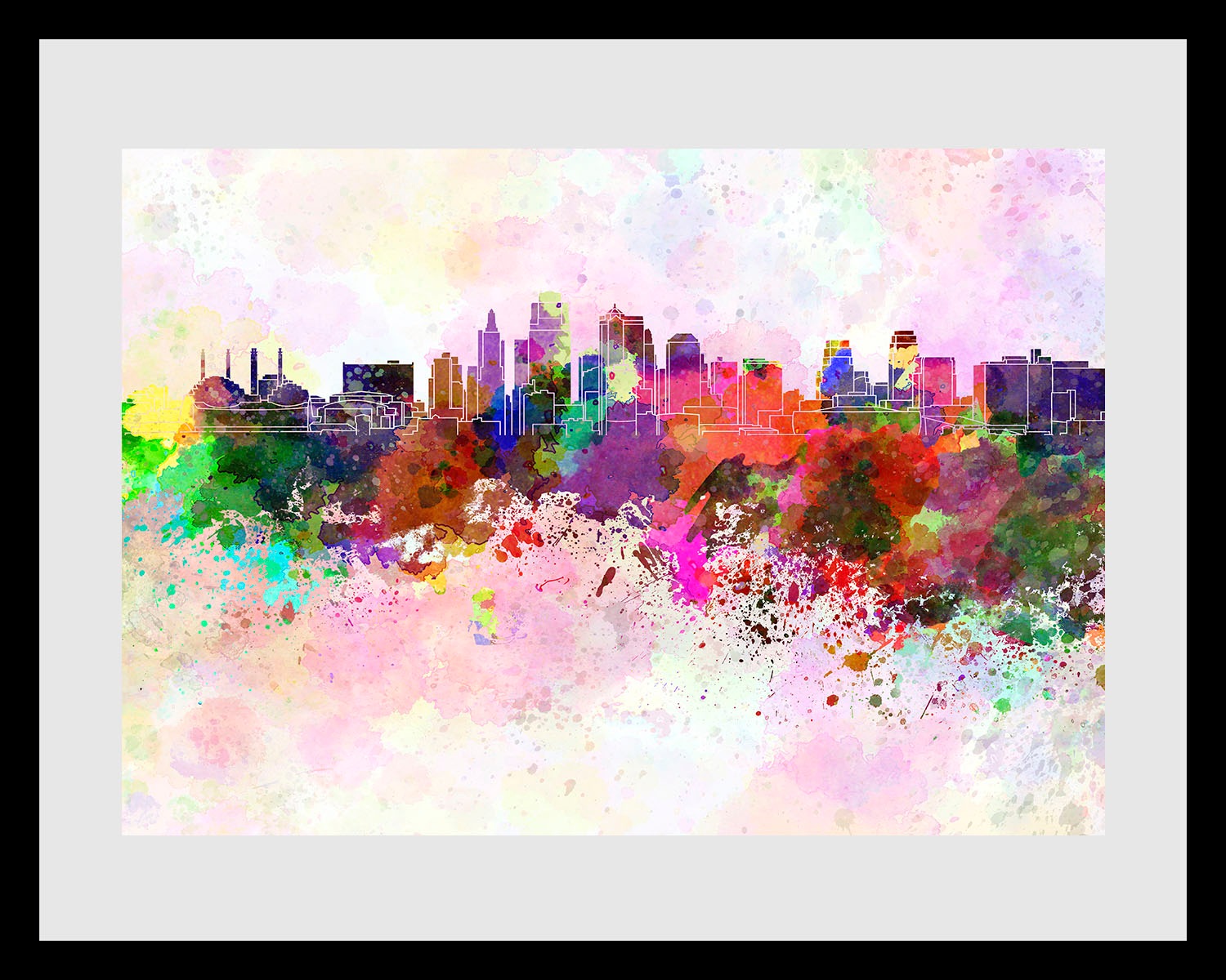 queence Bild »City Color Splash«, Städte-Stadt-Amerika-Bilder von Amerika-Gebäude-Kunst, (1 St.), HD Premium Poster-Druck inkl. Holzrahmen