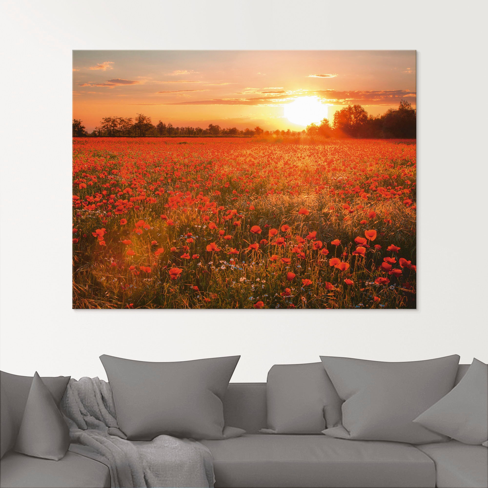 Artland Glasbild »Mohnblumenfeld bei Sonnenuntergang«, Blumen, (1 St.), in verschiedenen Größen