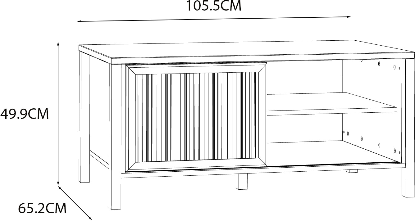 FORTE Couchtisch »Jytana«, Breite 105,5 cm, Schiebetüren in Lamellenoptik, Mauvella Eiche/Schwarz