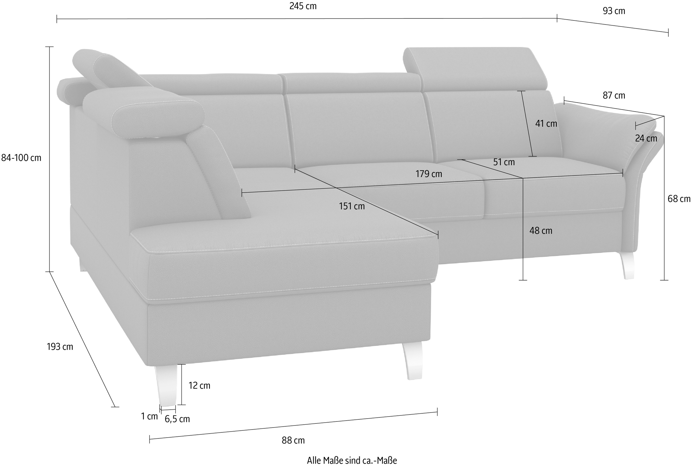sit&more Ecksofa »Vincenzo L-Form« inklusive Kopfteilverstellung, wahlweise mit Bettfunktion, Bettkasten