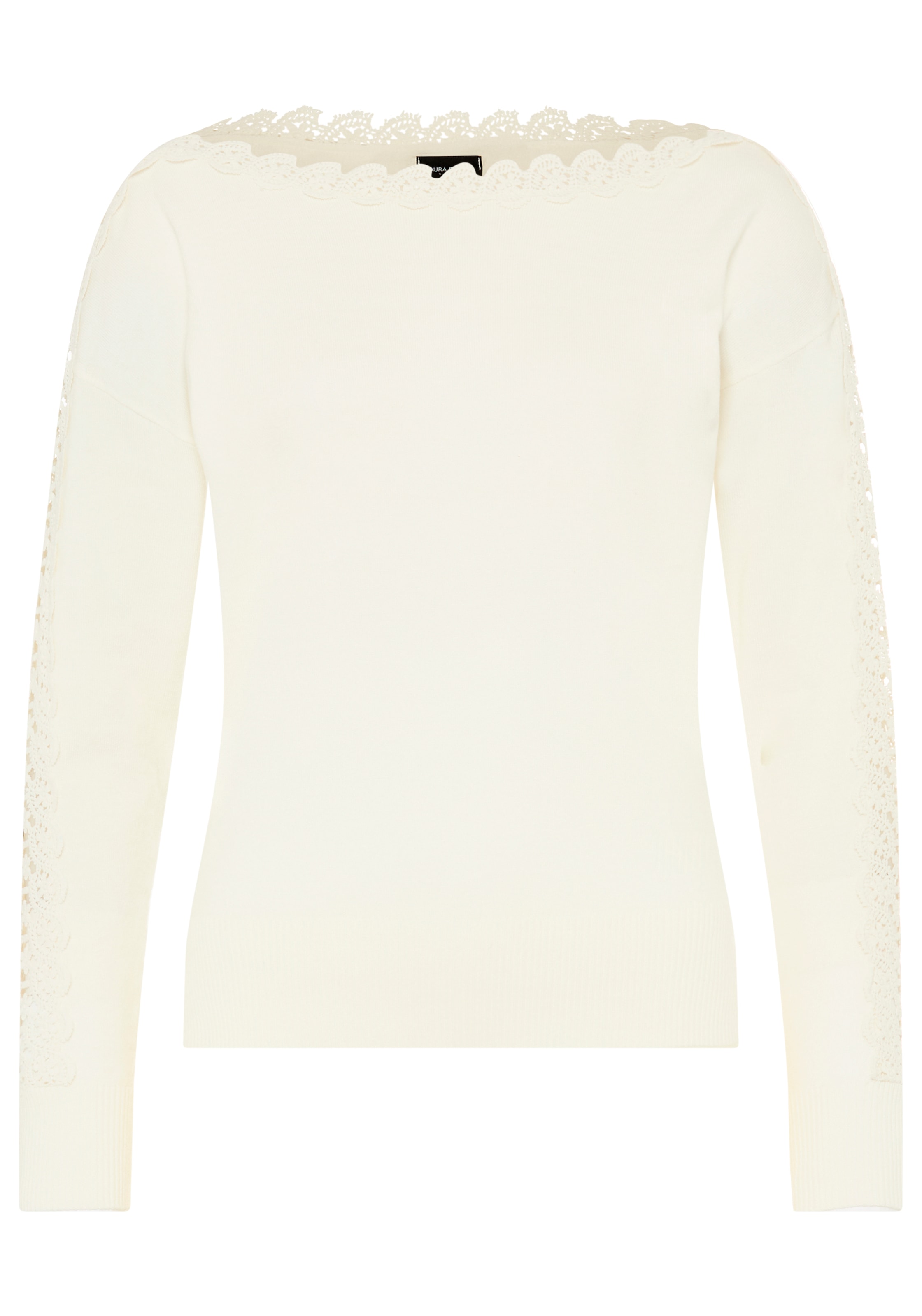Laura Scott Strickpullover »aus leichtem Feinstrick« leichter Übergangspullover mit femininem Spitzeneinsatz
