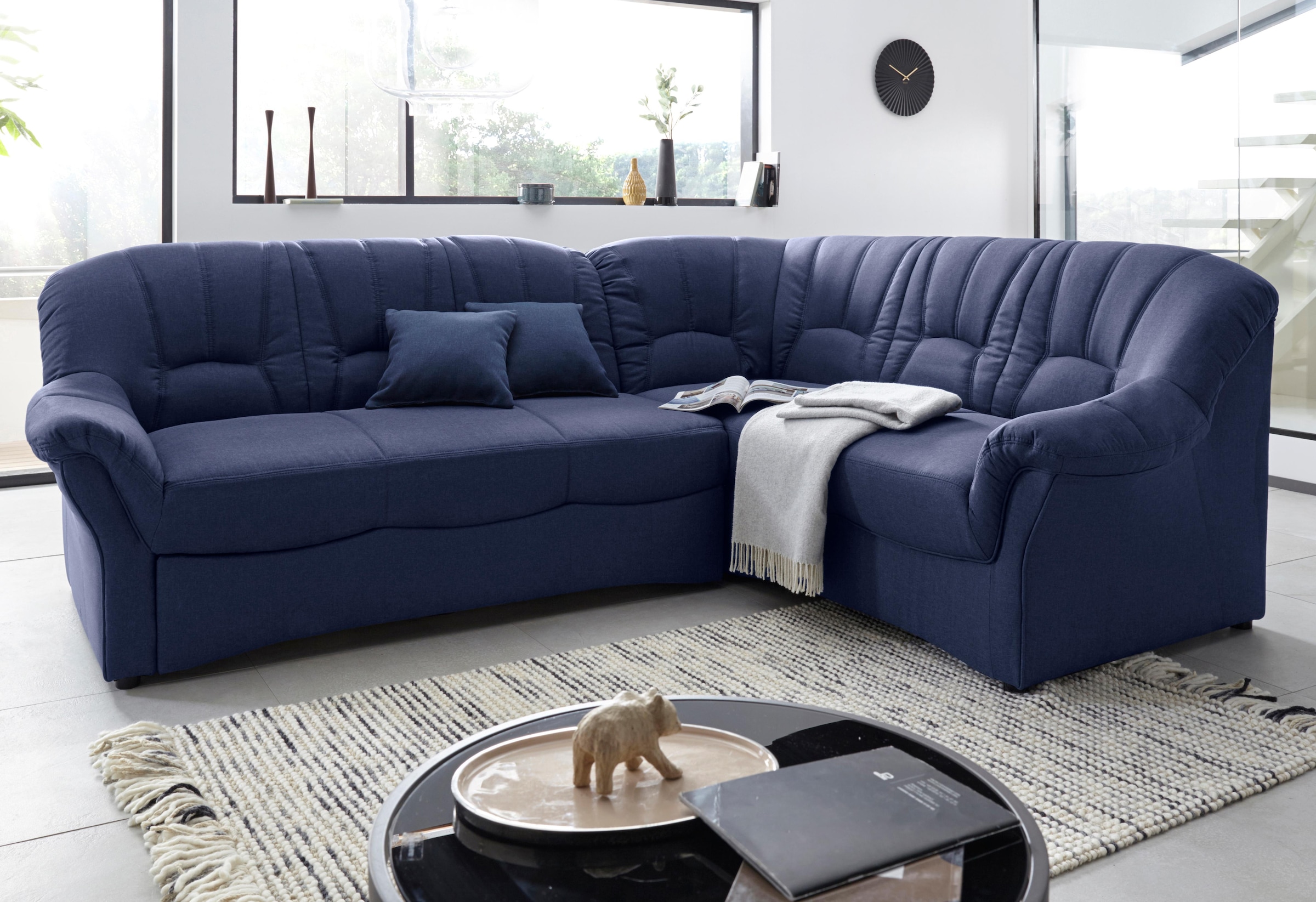 DOMO collection Ecksofa »Bahia, zeitlos und elegant, bequeme Armlehnen, L-Form«, wahlweise mit Bettfunktion