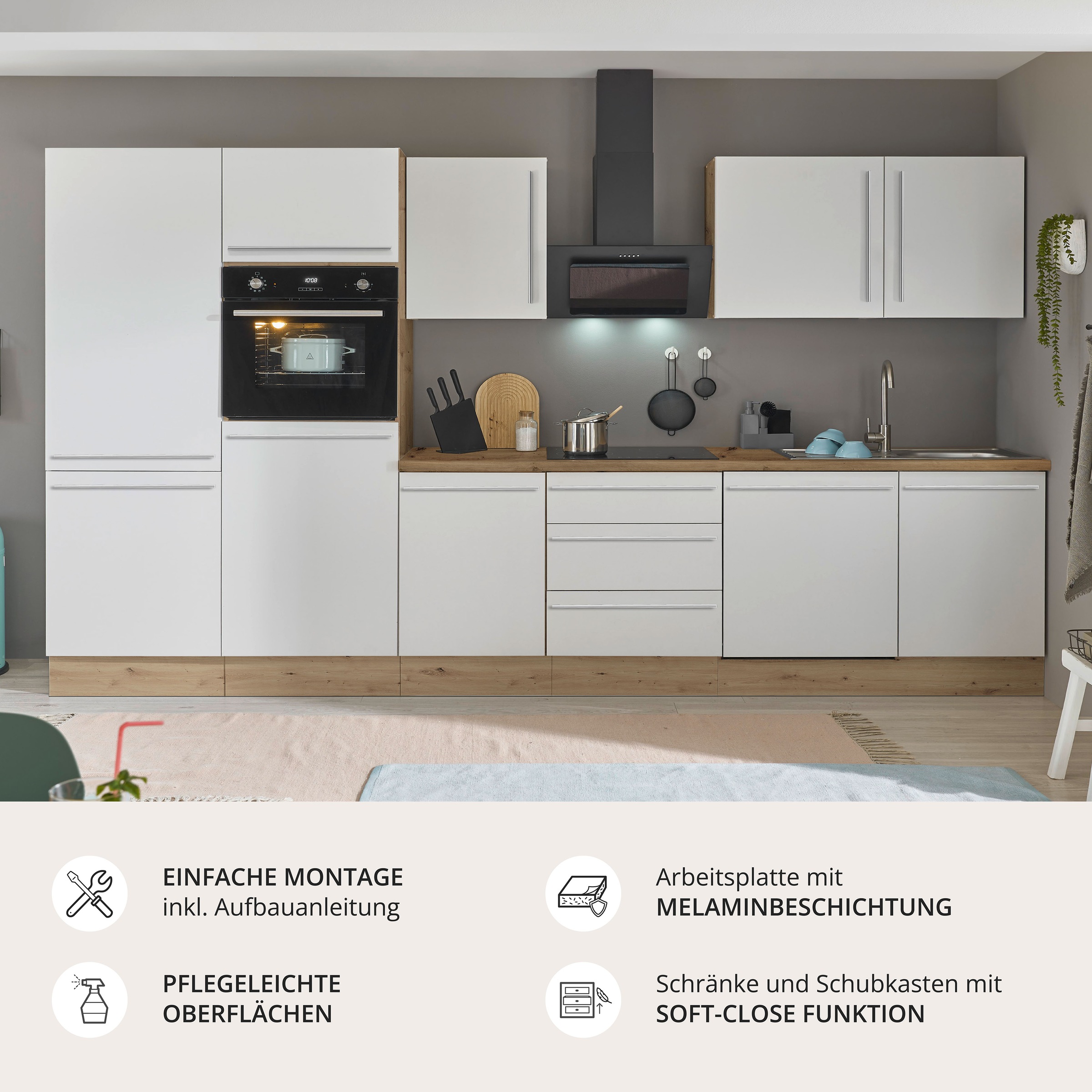 KOCHSTATION Küchenzeile »Florida« Breite 340 cm, wahlweise mit E-Geräten,Softclose für Türen/Schubkästen