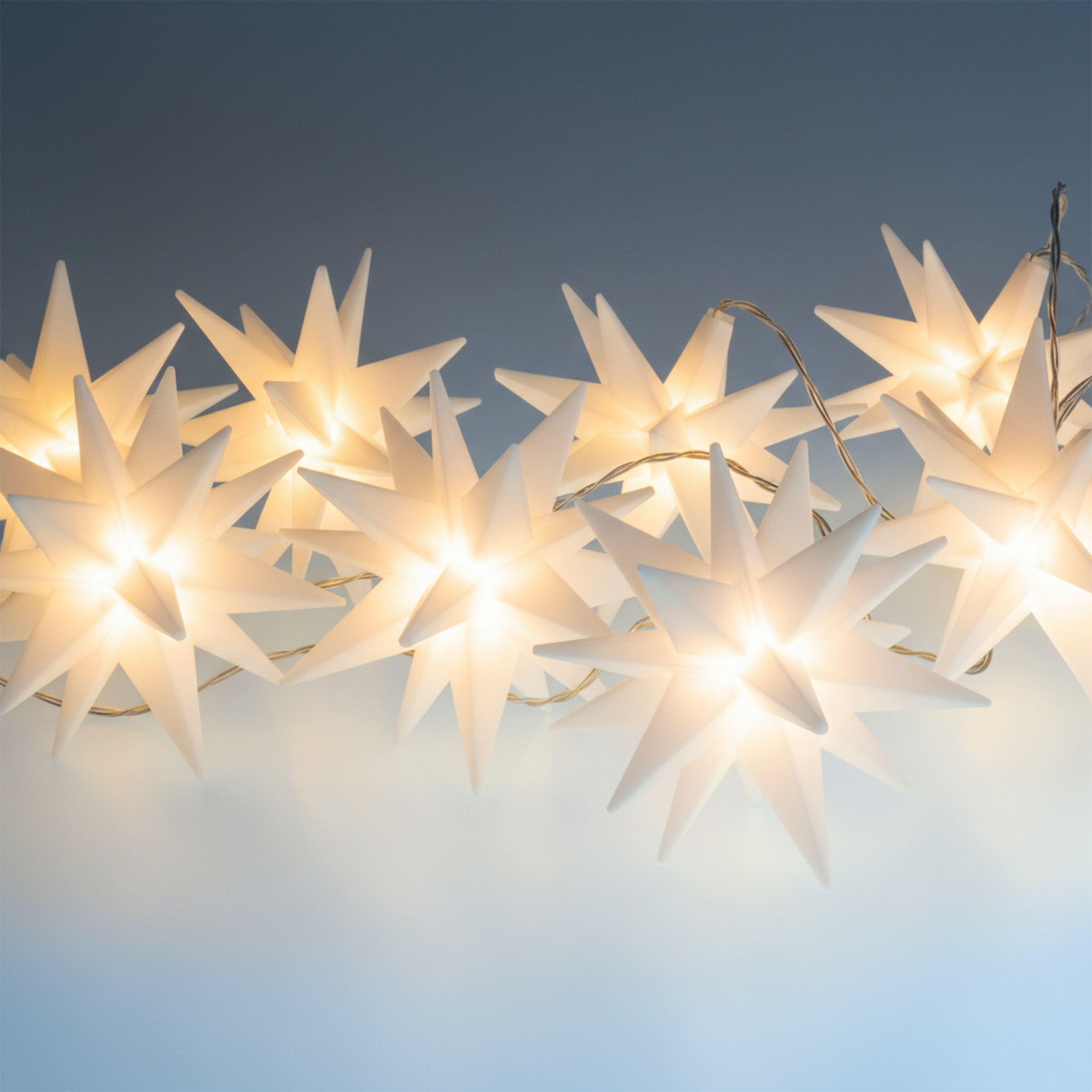 OTTO home LED-Lichterkette »10er 3D-Sterne, Timer, Länge 4,5m, Rot, Weiß oder Gelb, Indoor Outdoor« 10 Stk.-flammig mit Zeitschaltuhr, 4,5 m beleuchtet & 3 m Zuleitung, innen, außen