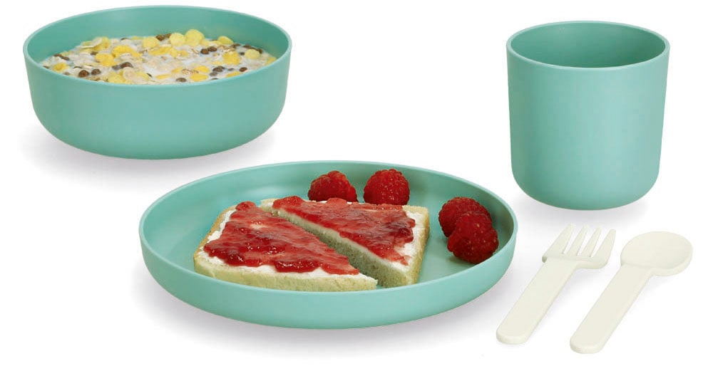 Kindergeschirr-Set, (Set, 5 tlg., 5-tlg.), (je 1 Teller, Schüssel, Tasse, Gabel, Löffel)