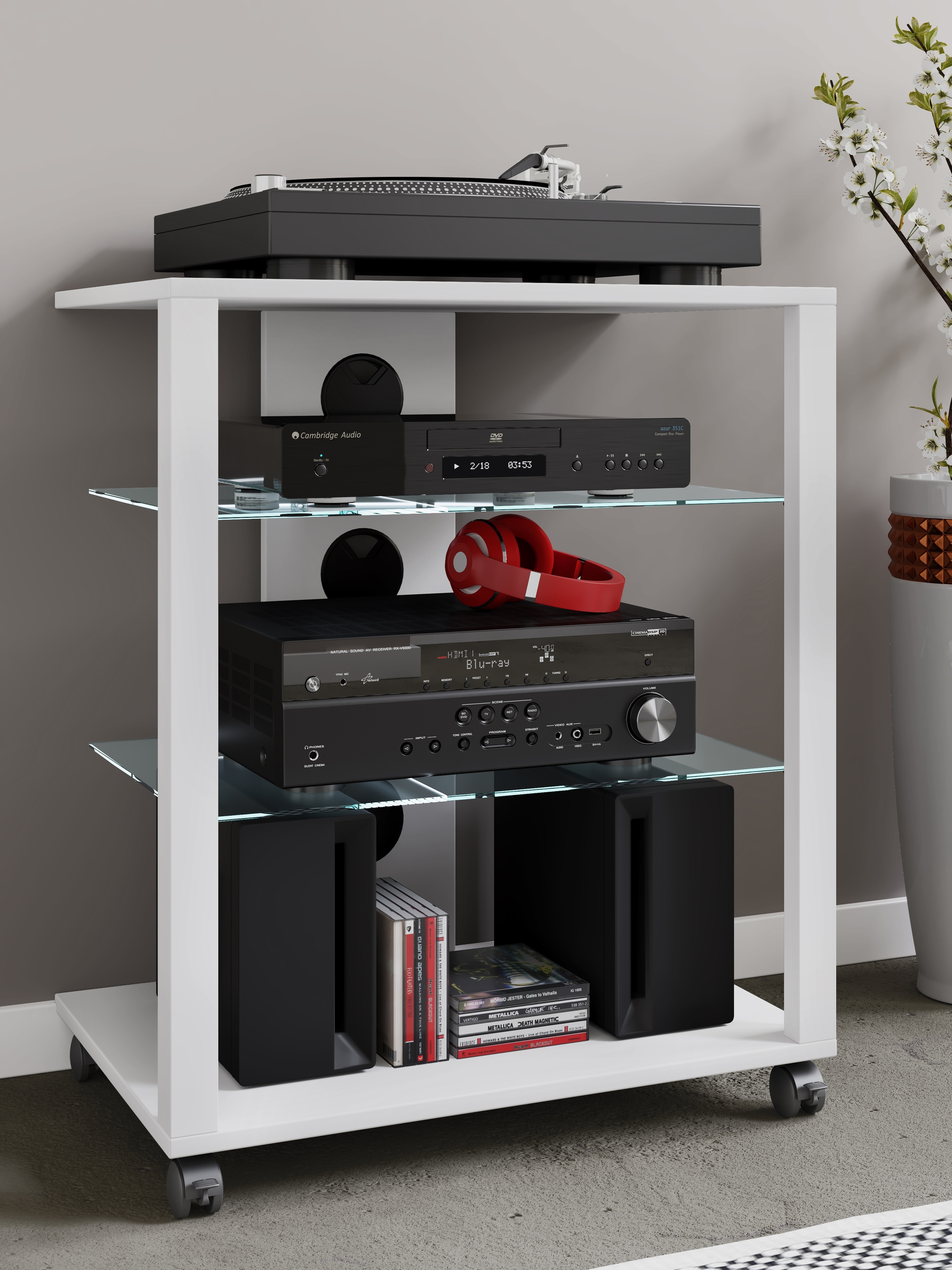 VCM Wohnzimmertisch »Hifi Möbel Rack Glas Phono Mediaregal Folas Rollen«