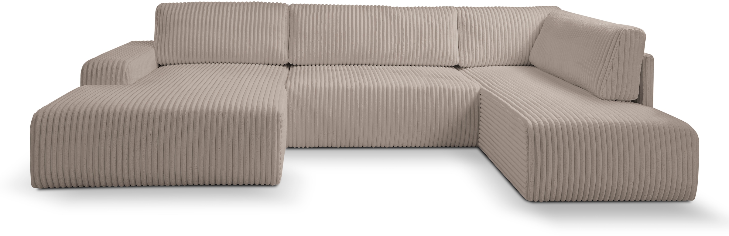 WERK2 Wohnlandschaft »Rotterdam-U, U-Form, in kuschelweichem Cord oder Breitcord«, Design Sofa mit Schlaffunktion & Bettkasten, Breitcord, Taupe