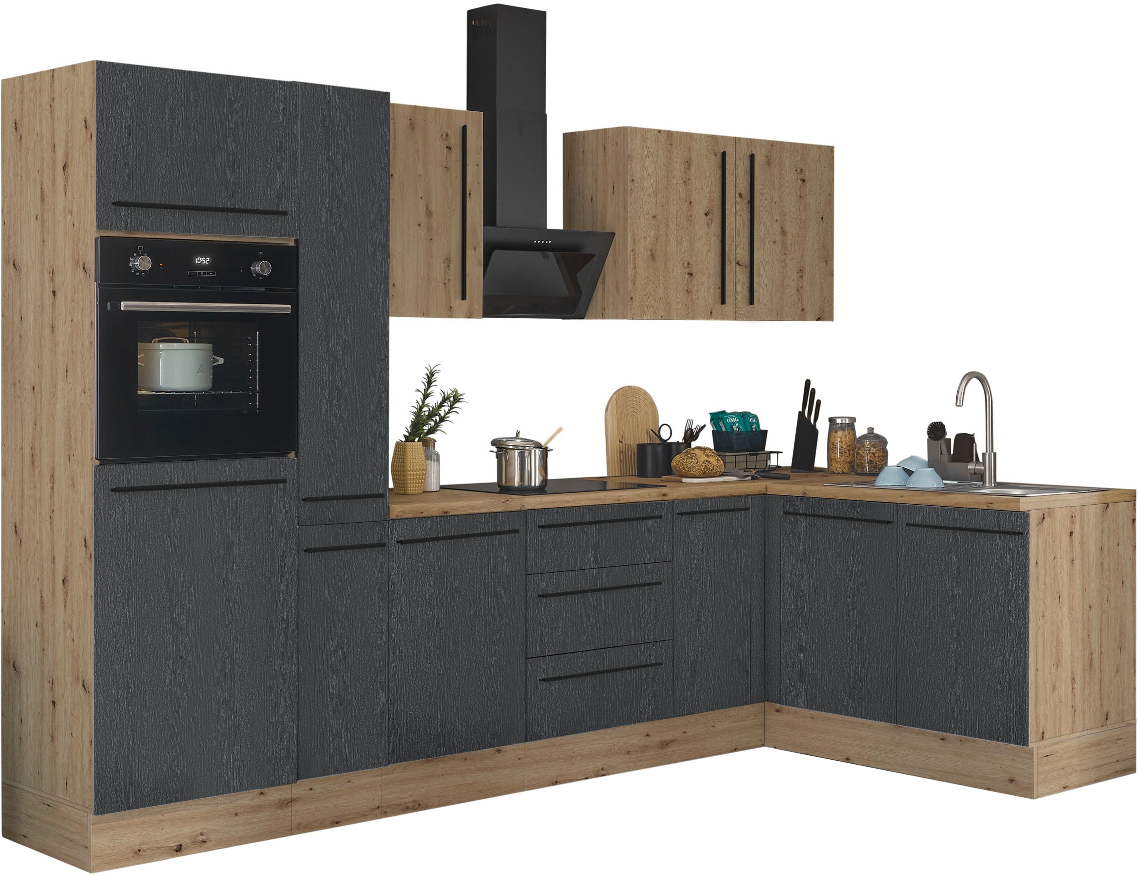 KOCHSTATION Winkelküche »Florida, Stellbreite 300x165 cm« wahlweise mit E-Geräten, mit Softclose für Türen und Schubkästen