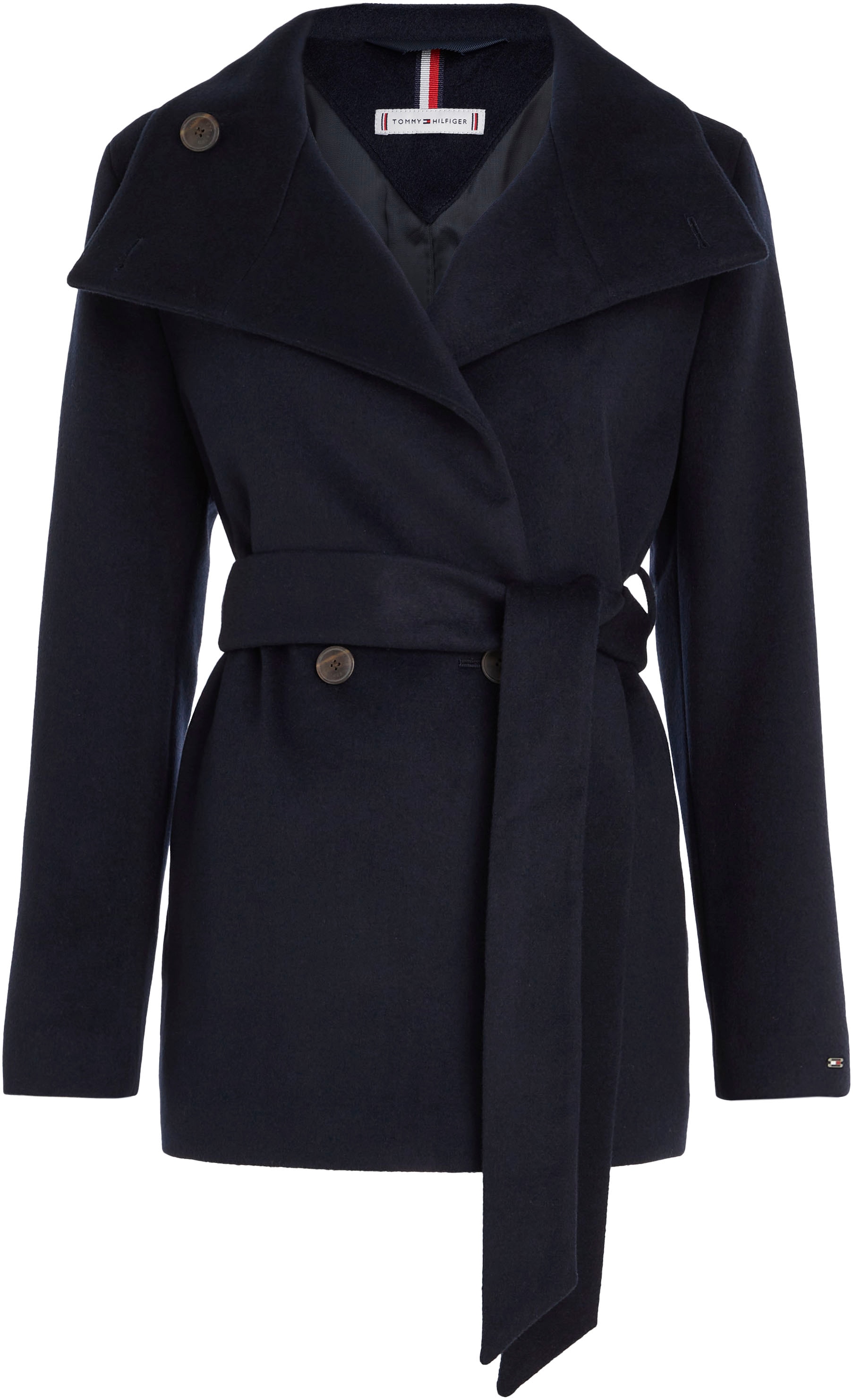 Tommy Hilfiger Outdoorjacke »WOOL BLEND DB BELTED FUNNEL JKT«, mit Tommy Hilfiger Metalllabel