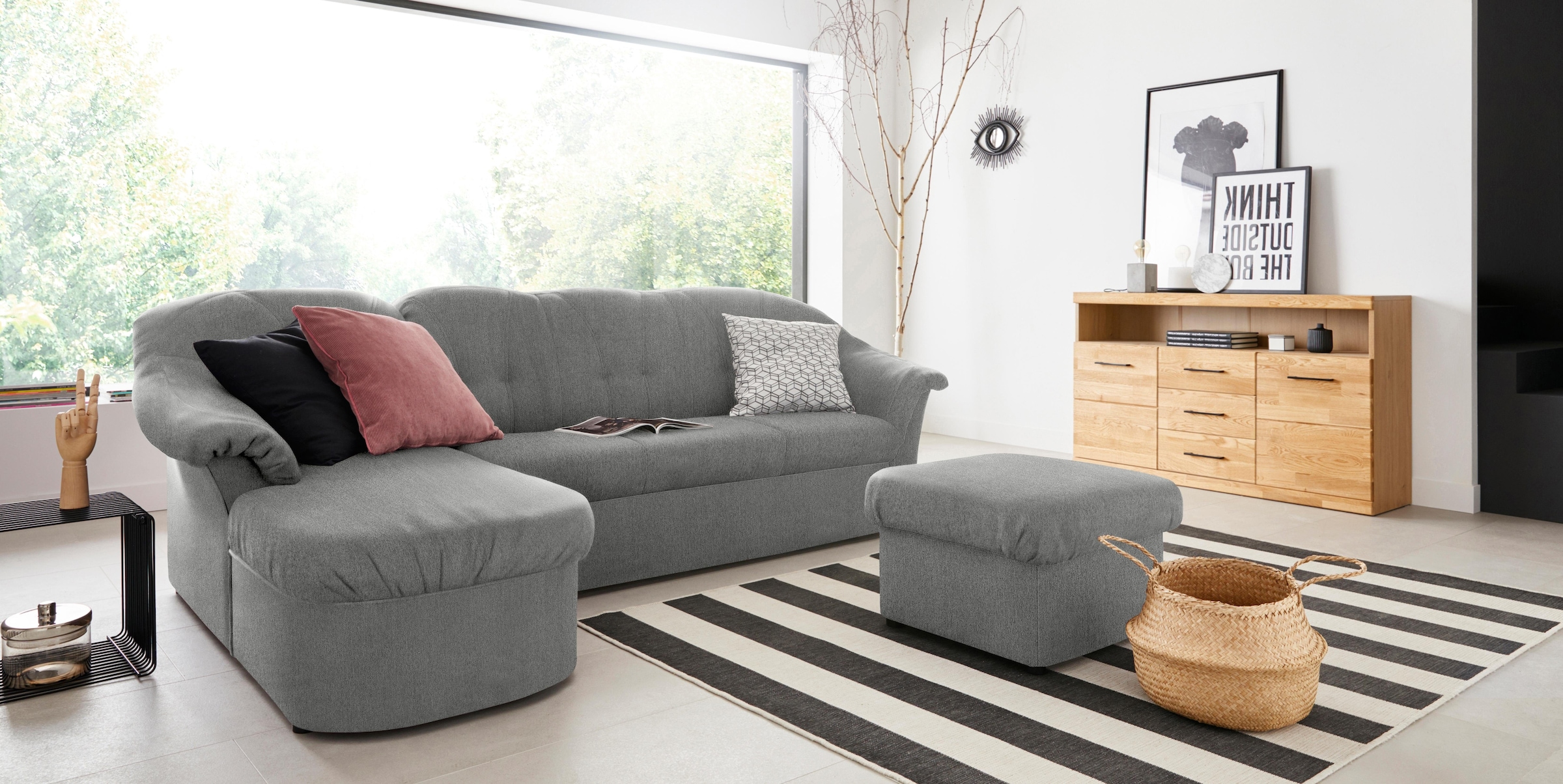 DOMO collection Ecksofa »Pegnitz, elegante Rückensteppung, kompakte Stellmaße 238/141cm, L-Form« wahlweise mit Bettfunktion