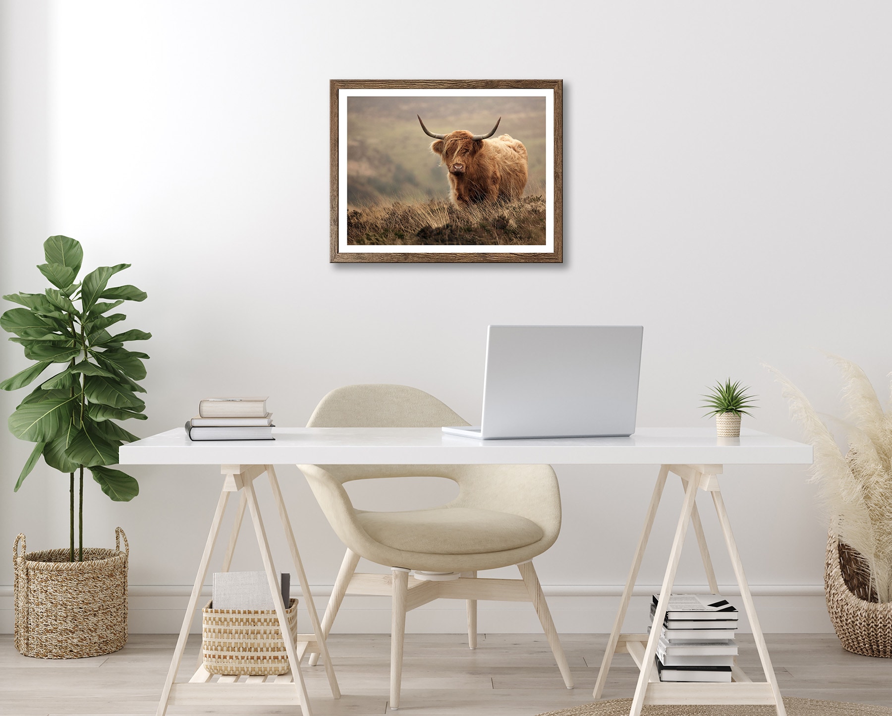 Bönninghoff Bild mit Rahmen »Wandbild gerahmt HOCHLANDRIND 40x50 cm – Tiermotiv Natur Landhaus Deko« Gräser | Hochlandrind | Landschaft | Natur | Tiere 1 Stk. tlg. mit dekorativem Rahmen