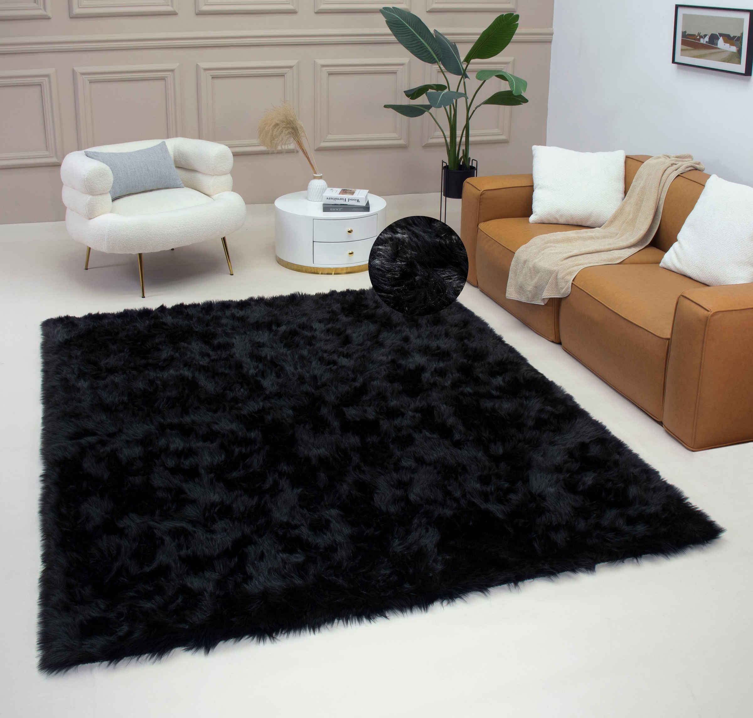 my home Fellteppich »Dena, Hochflor Teppiche, kuschelig weich«, rechteckig, 60 mm Höhe, Kunstfell, Uni-Farben, Wohnzimmer, Schlafzimmer, Esszimmer