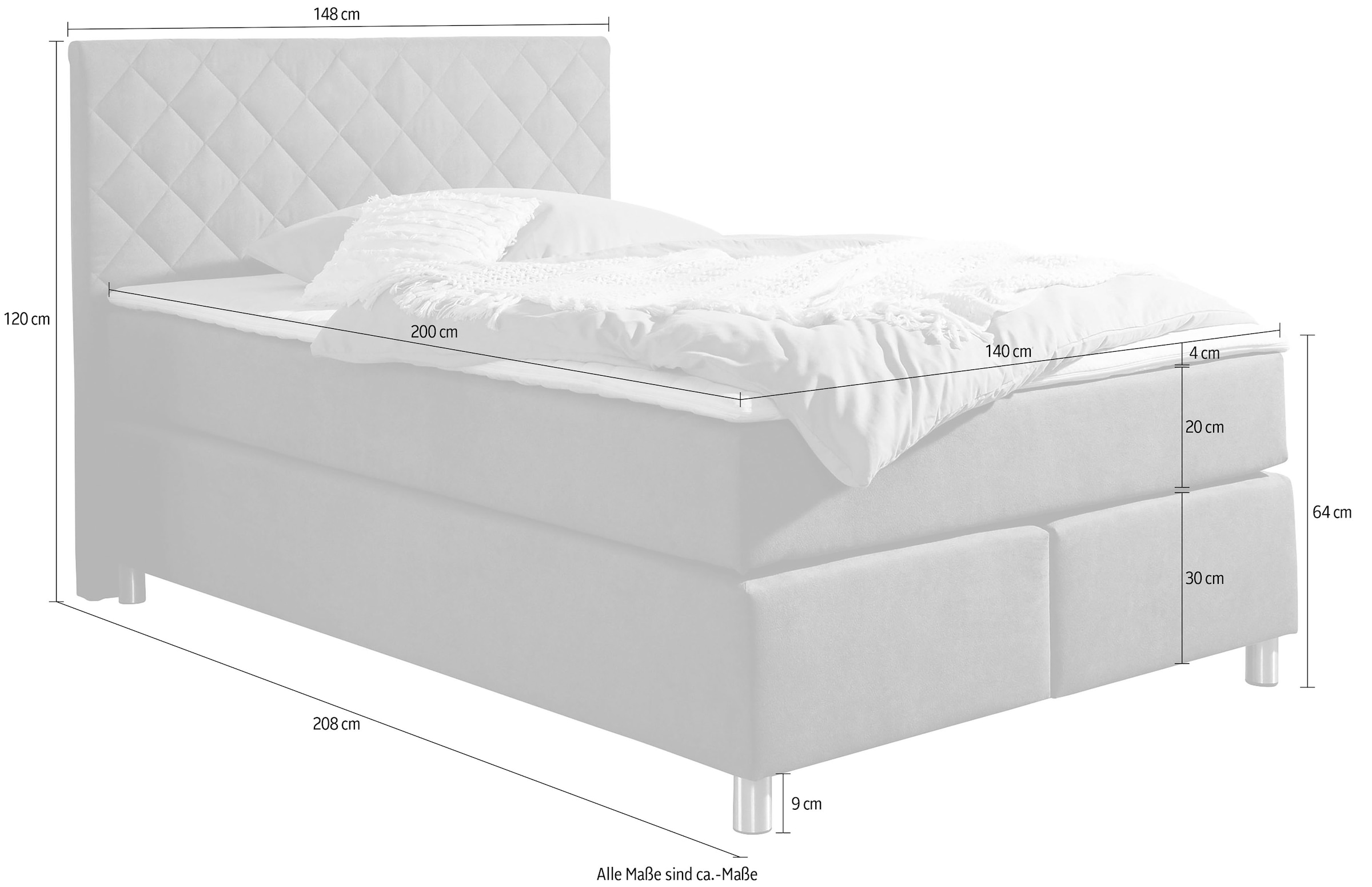 Leonique Boxspringbett »Bernard, in verschiedenen Breiten«, inkl. Topper, Matratze in H2, H3 oder H4 erhältlich