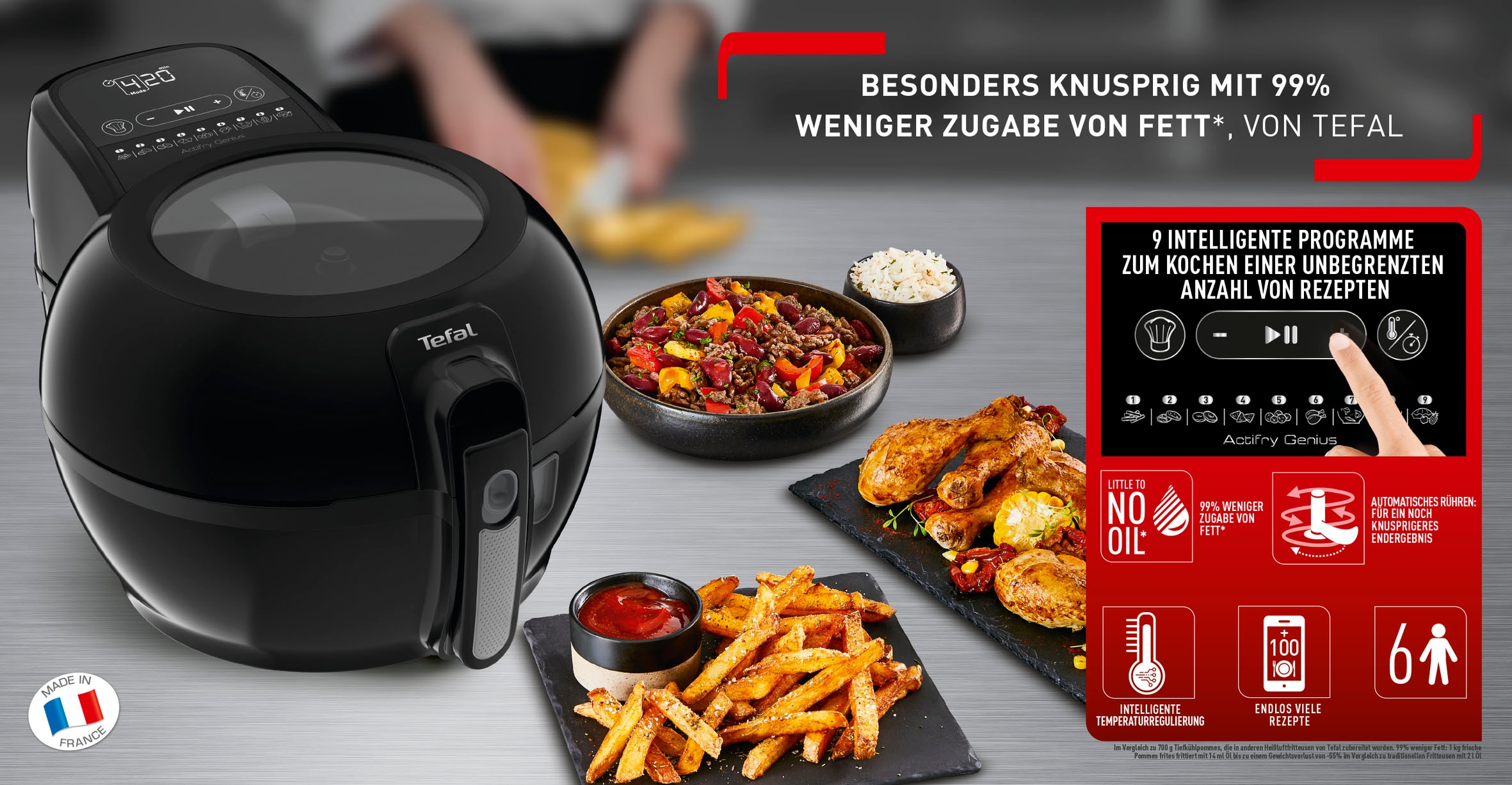 Tefal Heißluftfritteuse »FZ7738 ActiFry Genius +«, 1550 W, 1,2 kg, Timer, 9 automatische Menüs, Rührarm-System