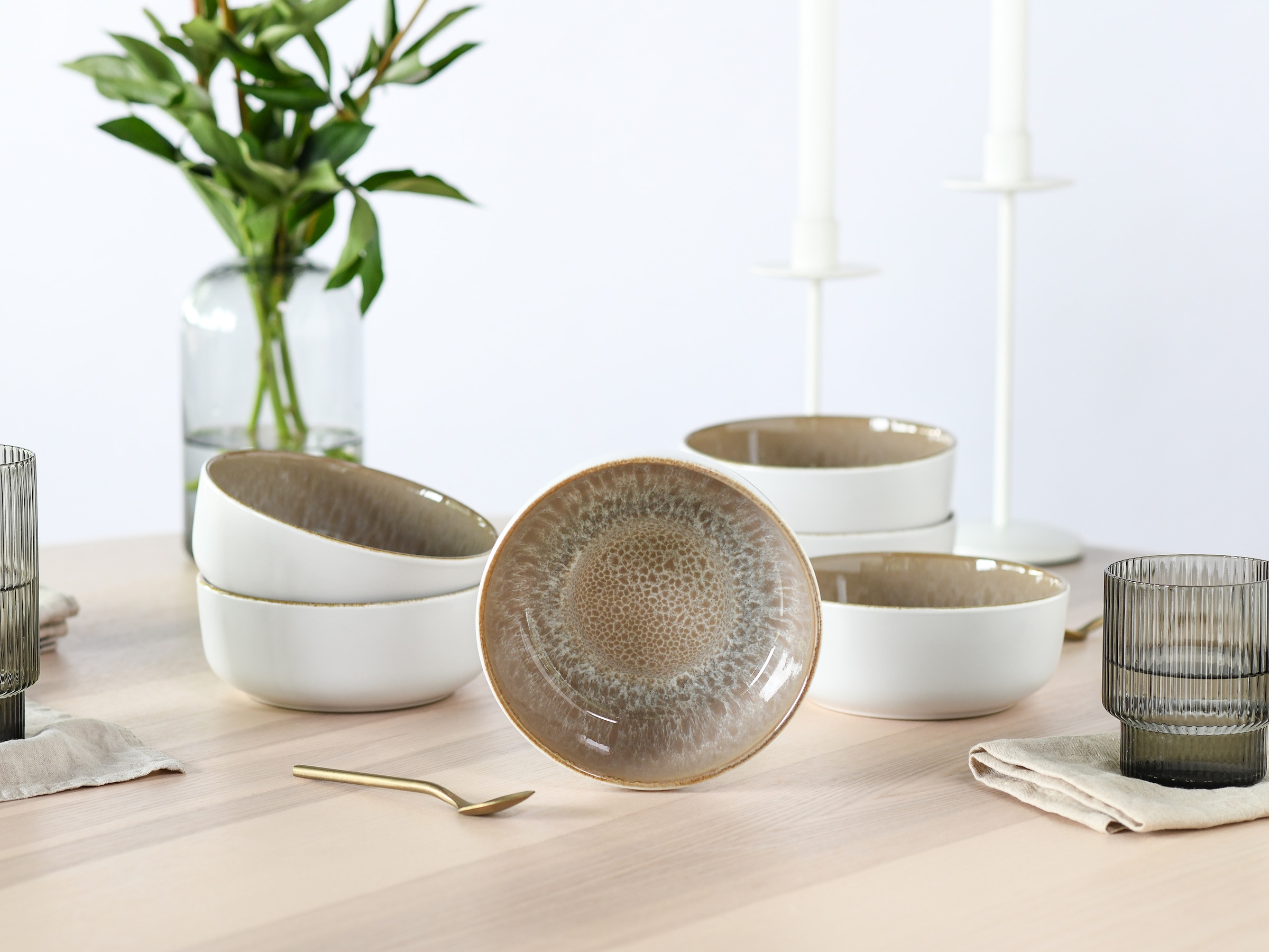 OTTO home Müslischale »modernes Schüssel-Set Novalee, Geschirr-Set, Bowl« 6 Stk. aus Steinzeug hohe Haltbarkeit, spülmaschinen- & mikrowellengeeignet, Reaktivglasur