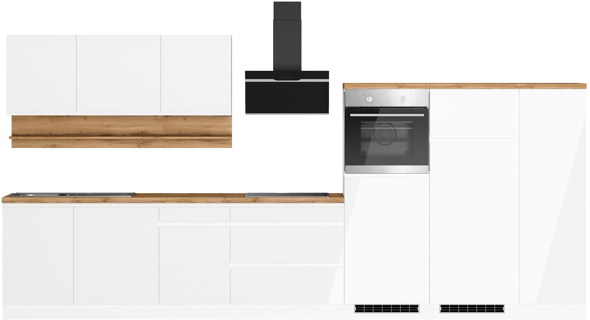 KOCHSTATION Küchenzeile »KS-Virginia,neu in verbesserter Ausführung« Arbeitsplatte 38 mm stark, Stauraum, Softclose,  Breite 410 cm, Softclose, wahlweise mit E-Geräten und Induktion