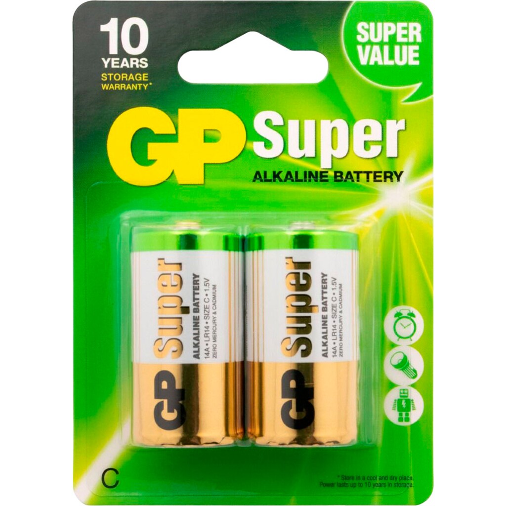 GP Batteries Batterie »2er Pack Super Alkaline C«, 1,5 V, (Set, 2 St.)