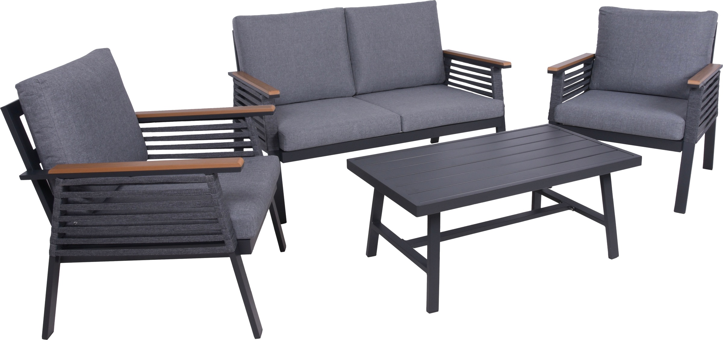 Garden Pleasure Gartenlounge-Set », Lounge-Gruppe »DENIA«« 2 Sessel, 1 Sofa, Tisch LxB: 55,5x100 cm, inkl grauen Kissen