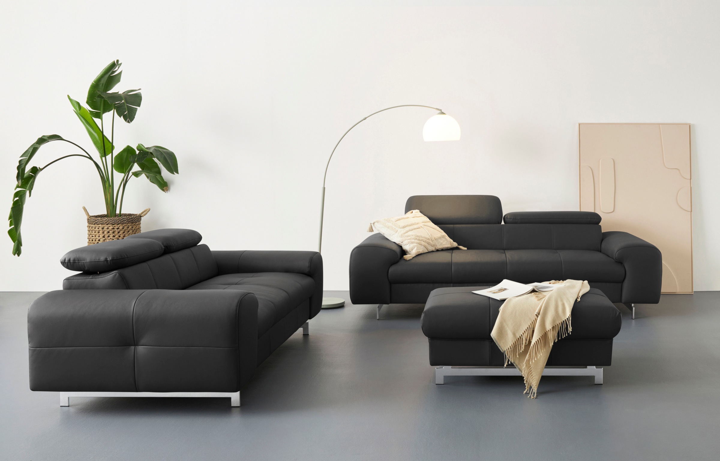 COTTA 3-Sitzer »Chef«, Big-Sofa mit Kopfteilverstellung, edle Metallkufen
