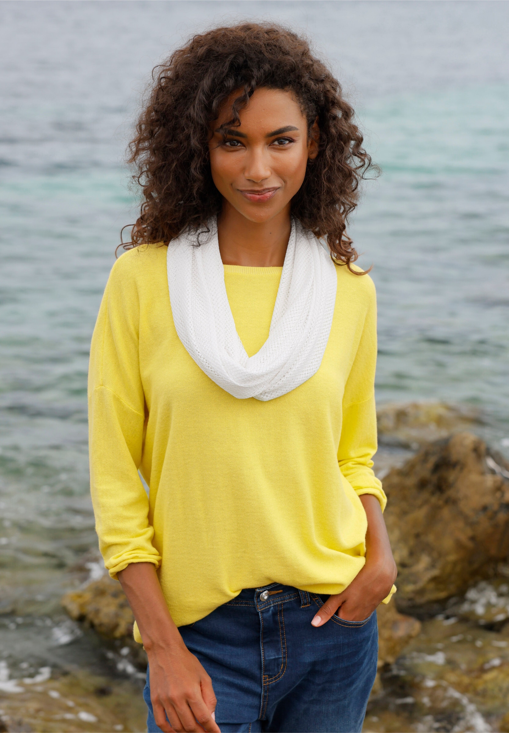heine Longpullover »Pullover Baumwollpullover mit Rollkanten«