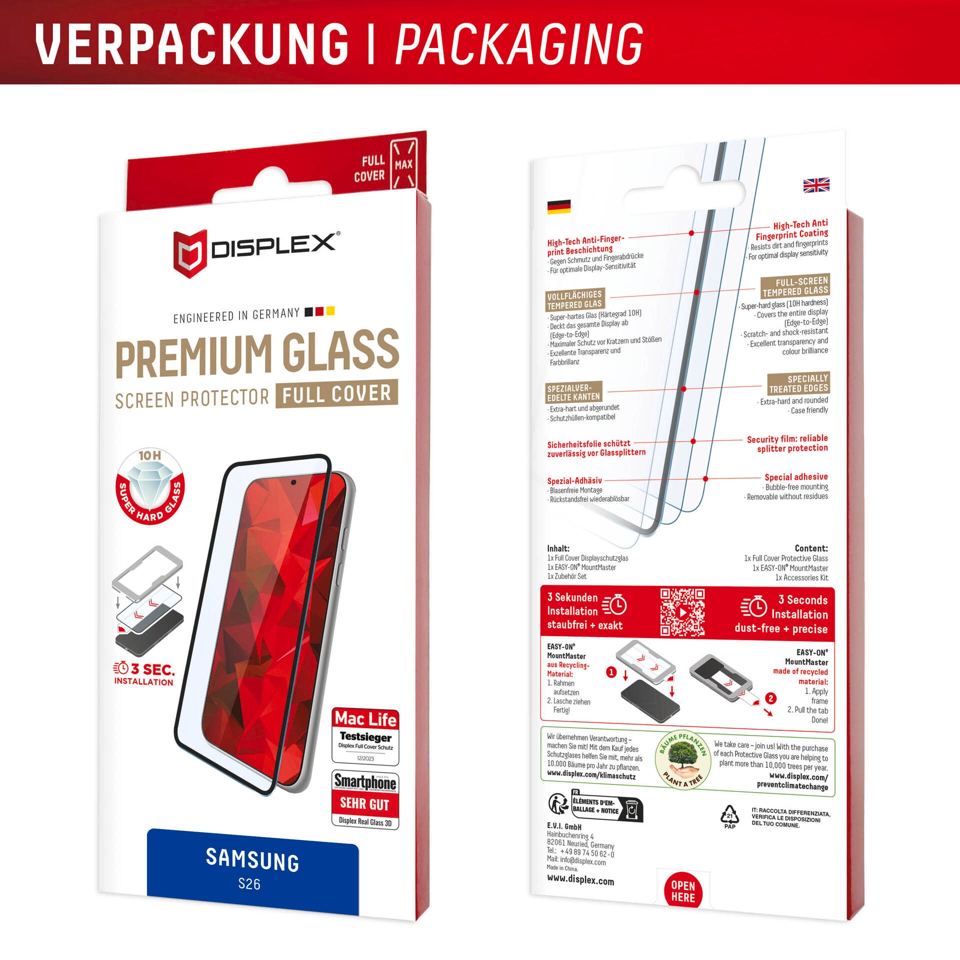Displex Displayschutzglas »Premium Glass Screen Protector Full Cover mit MountMaster« für Samsung Galaxy S26 Displayschutzfolie, Schutzfolie, Bildschirmschutz, kratz- & stoßfest