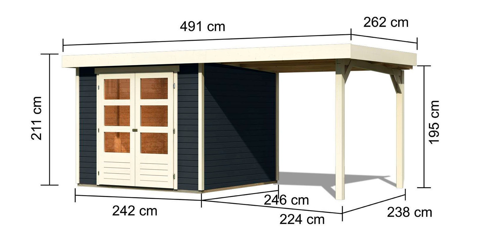 Karibu Gartenhaus »Arnis 3,5«, (Set), mit Anbaudach 2,40 cm Breite