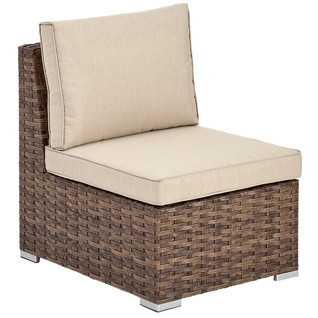 KONIFERA Gartenlounge-Set »Los Angeles«, (Set, 4 tlg., 2er Sofa,2x Sessel,1x Hocker, 1x Tisch 140x70x68, Alu, Polyrattan)