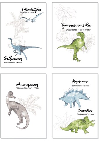 Lüttenhütt Poster »Dino«, Tiere, (Set, 4 St., 4 Teile), 4er Set in zwei Größen kaufen