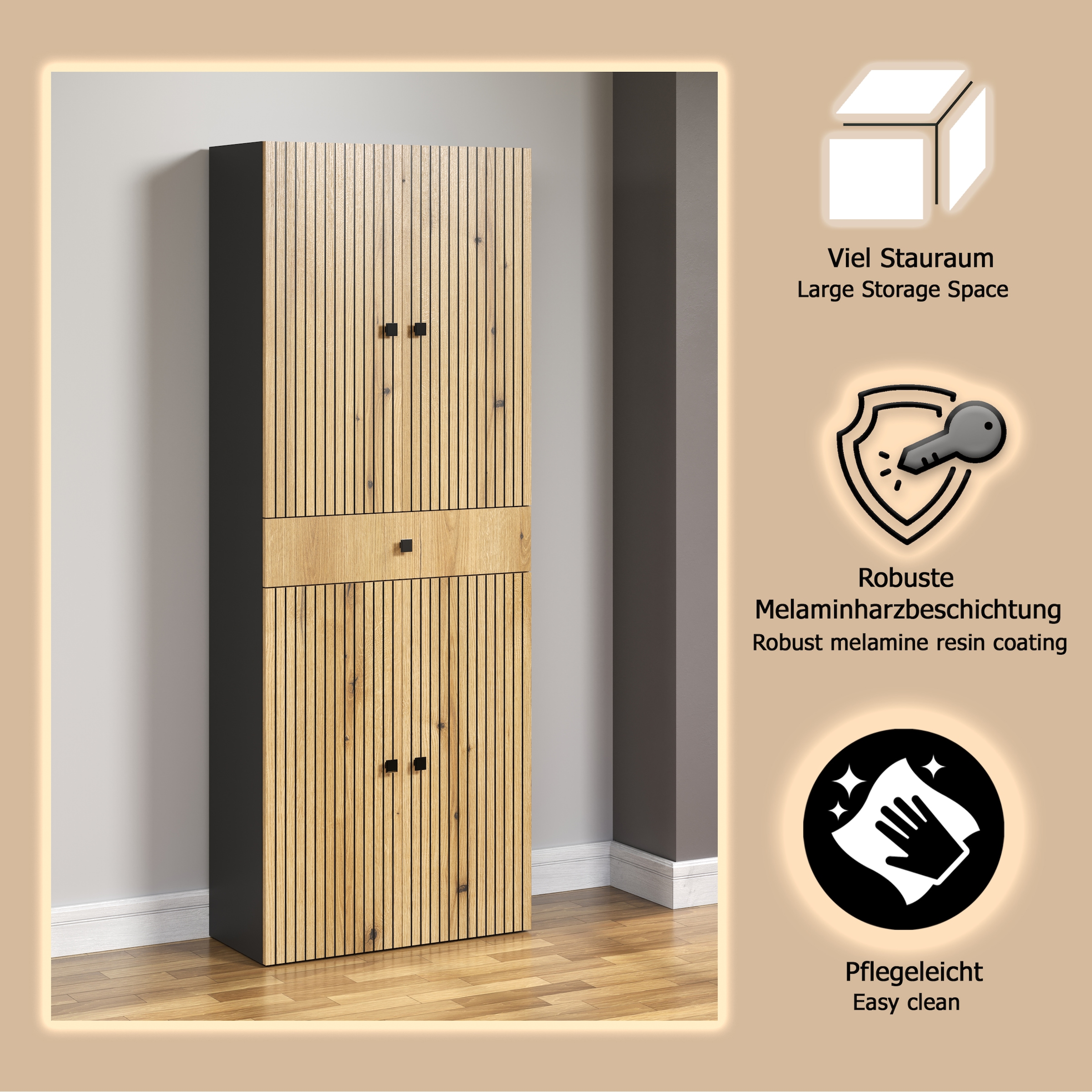 welltime Hochschrank »Amrum« Badezimmerschrank mit und ohne Schublade - (B/T/H) 40-70/31/186 cm